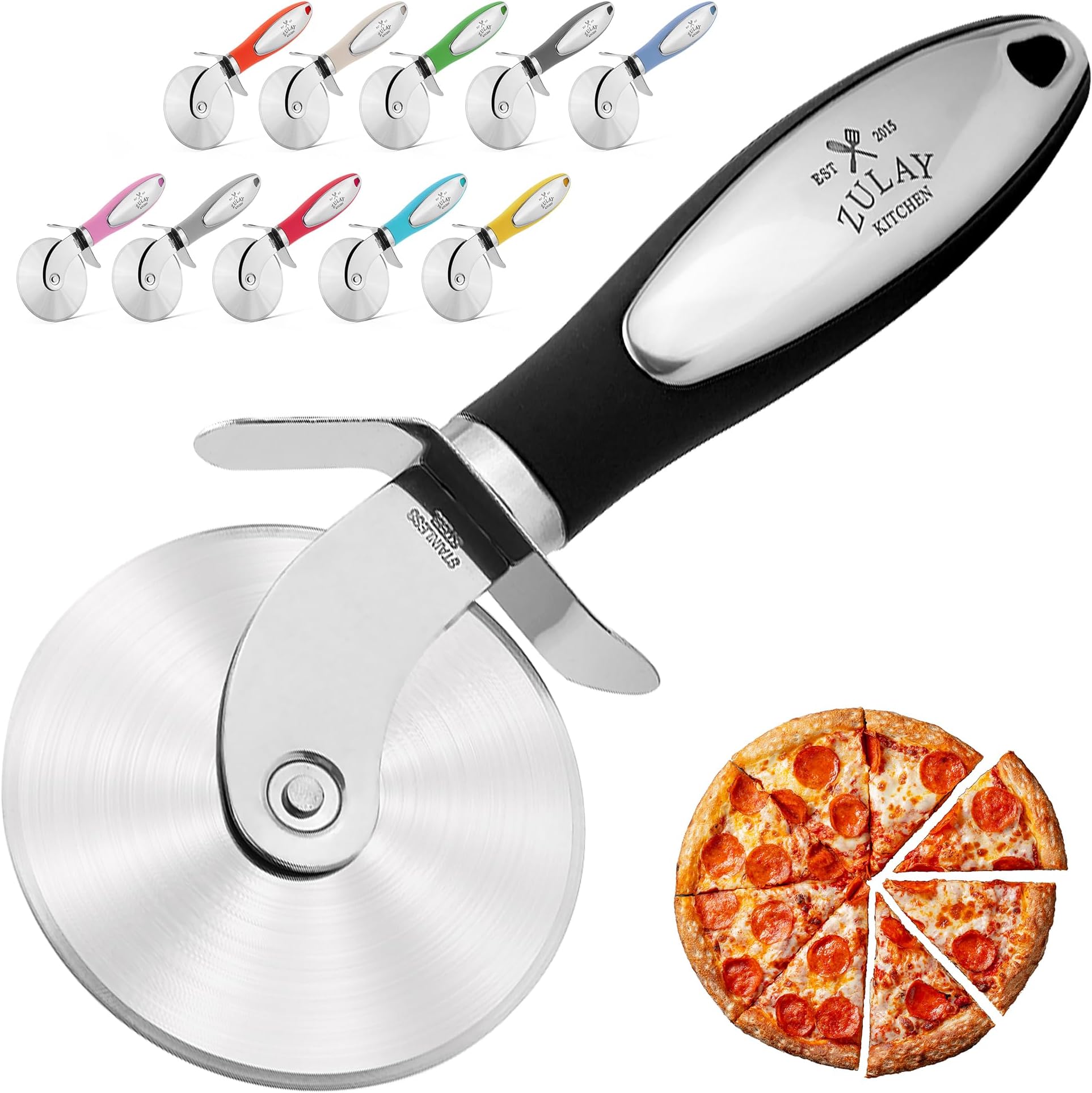Premium Pizza Cutter - Durable Stainless Steel Pizza Cutter Wheel - Easy-to-Clean, Easy-to-Use Pizza Slicer - Super Sharp with Non-Slip Handle - Dishwasher Safe Pizza Wheel (Black)