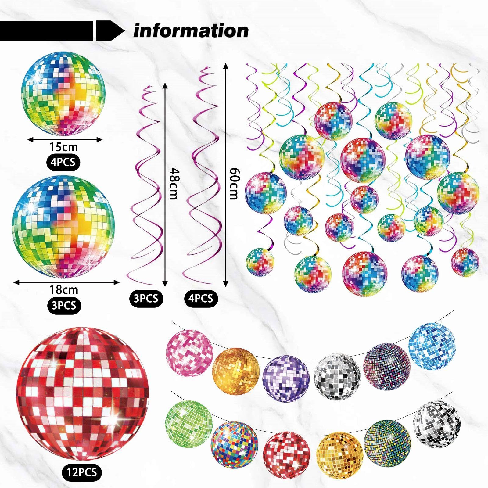 WUFGWBD 7 Pieces Of Disco Charms, 1 Piece Of Disco Flag, Colorful Disco Decorations, Spiral Charms, Party Background Props - Image 2