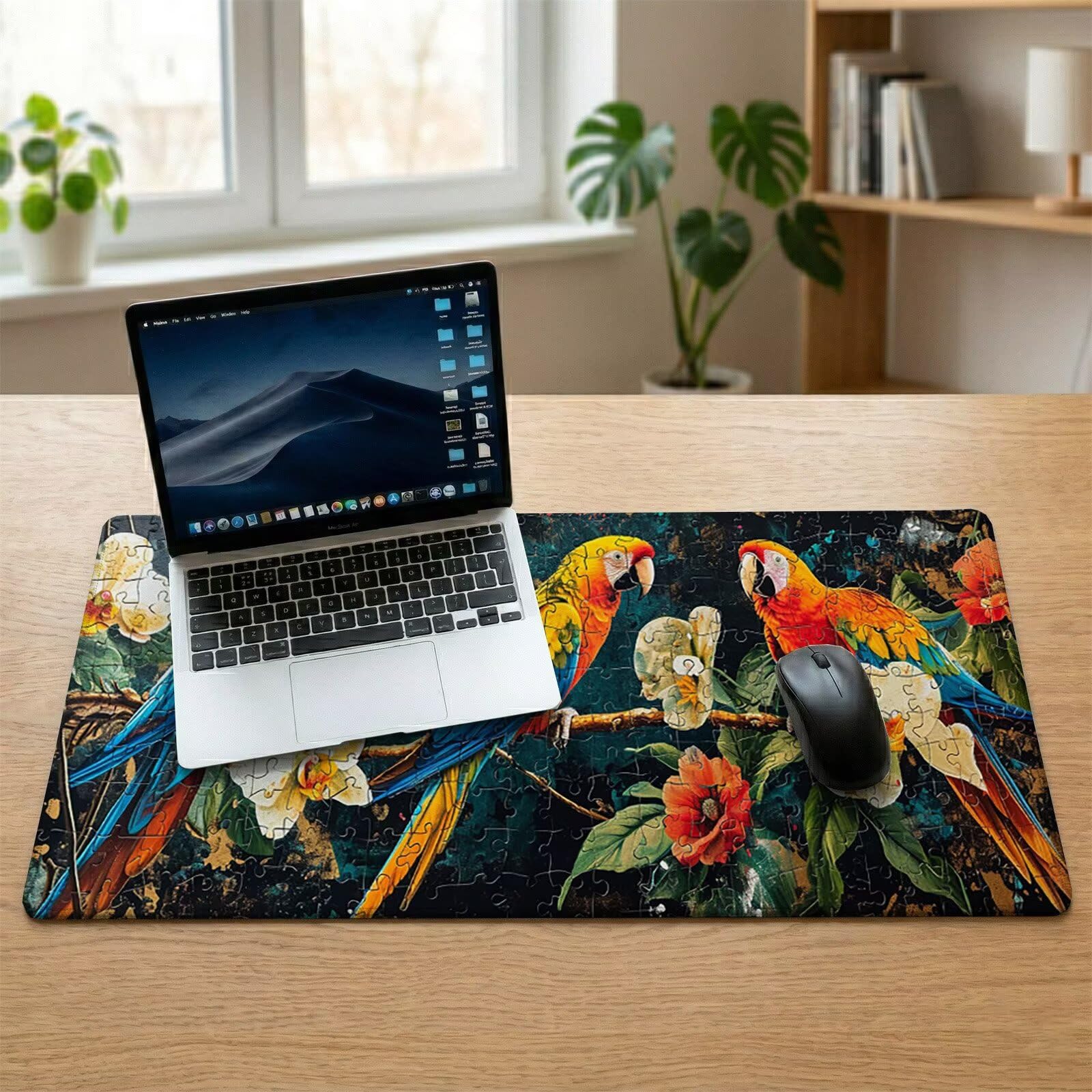 Alfombrilla Ratón XXL 1200 x 600 x 3 mm, Alfombrilla Escritorio, Loro Grande Protector de Mesa con Base de Goma Antideslizante y Bordes Cosidos, Impermeable, para Oficina, PC, Gaming (Flor) L-x8502