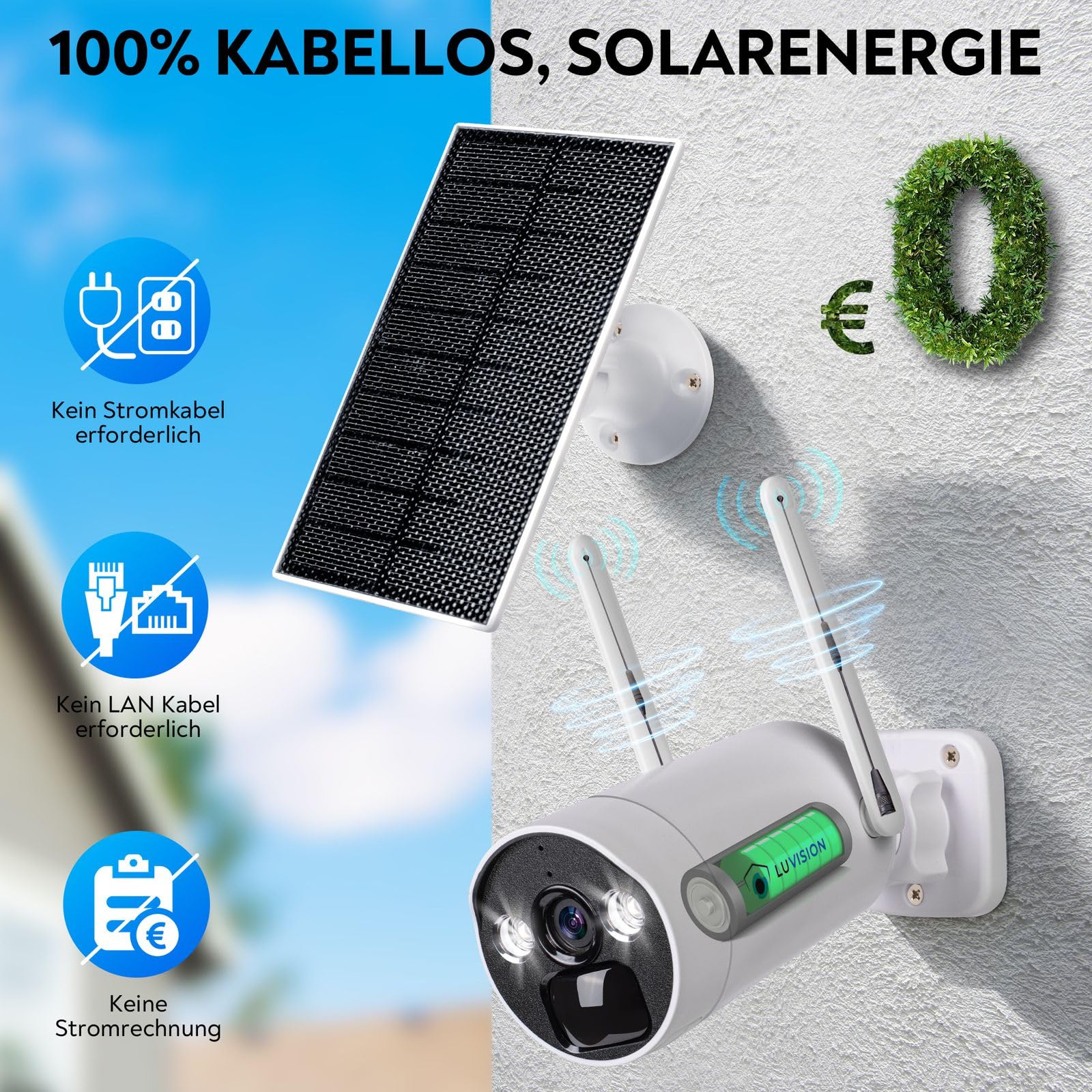 【4MP+2-Wege Audio+PC Software】 LUVISION WLAN Solar-Überwachungssystem Set mit 4MP Akku Überwachungskamera Set, 10 Kanal Dual NVR, Farbige Nachtsicht, Mikrofon, Wasserdicht, App WiFi 6 Technologie