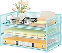 Vista 24 de Subekyu 3 Tier Paper Letter Tray Organizer for Desk, Gray Metal Mesh Desk File Folder Sorter Organizer with Handle and Sliding Tray for Home, Gris
