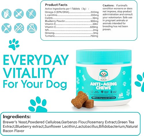 Miniatura 4 de Suplemento antienvejecimiento para perros  Masticables suaves para perros mayores con apoyo NAD+ de ribósido de nicotinamida, omega-3, aminoácidos,