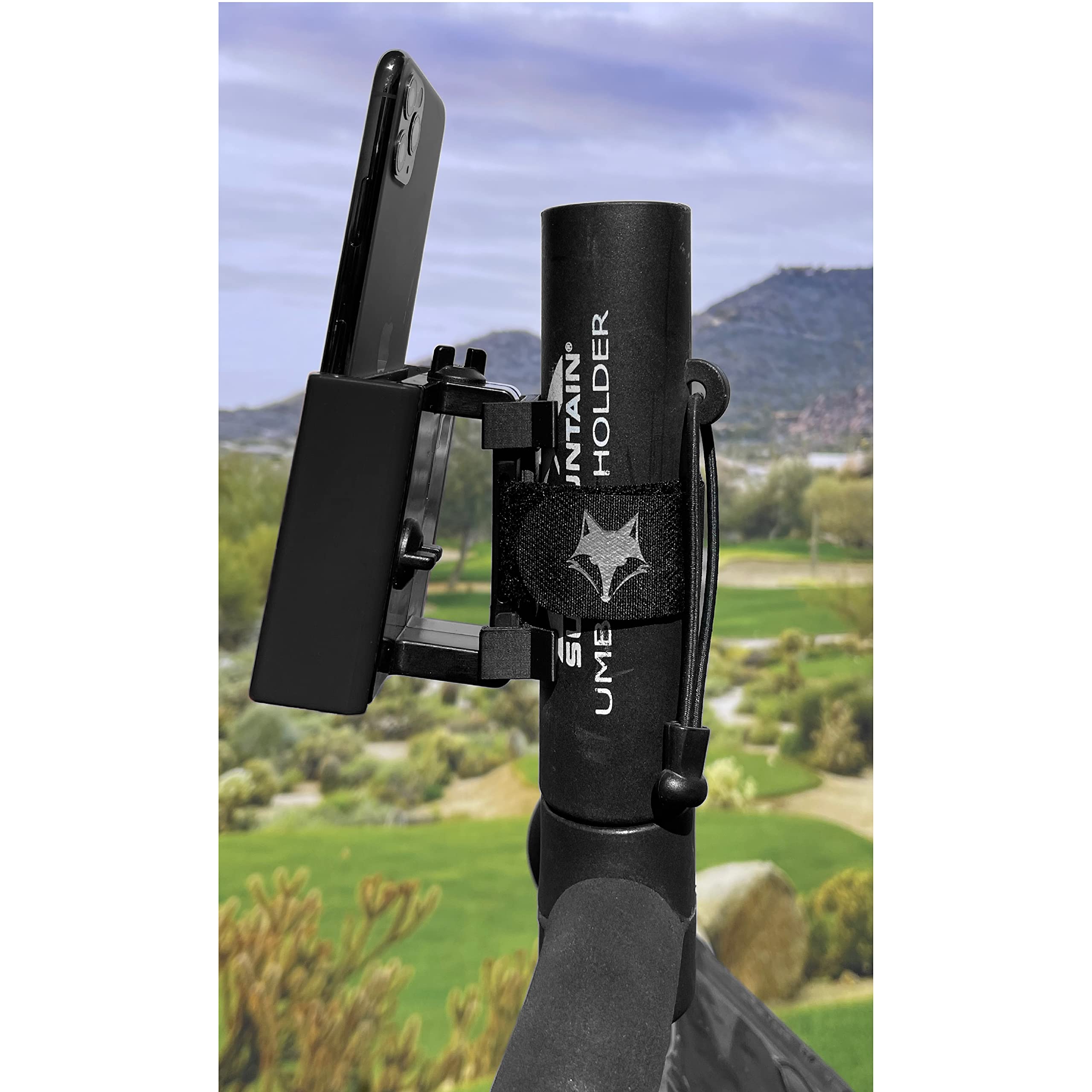 Phone Caddy for Push Carts - Phone Mount for Golf Push Carts - Works for Both Riding and Push Carts - Fits All Smart Phones (Black)