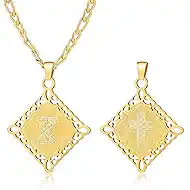 LETFLY Initial Necklaces for Women Men, 18K Gold Plated Letter Cross Pendant Necklace Alphabets A-Z Figaro Chain Jewelry Gifts