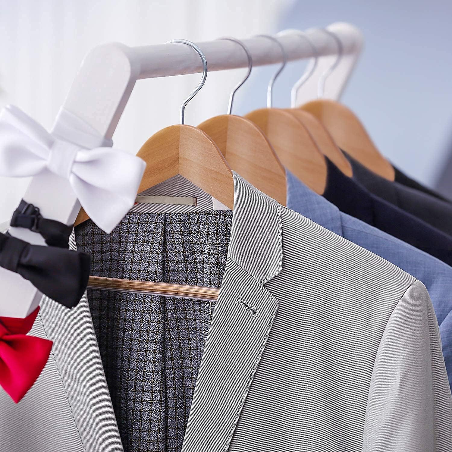 6PCS Wood Clothes Hanger Natural Wooden Suit Hangers Smooth Finish Solid Wood Coat Hanger High-Grade Jacket Hanger for Dress Jacket and Heavy Clothes Hanger