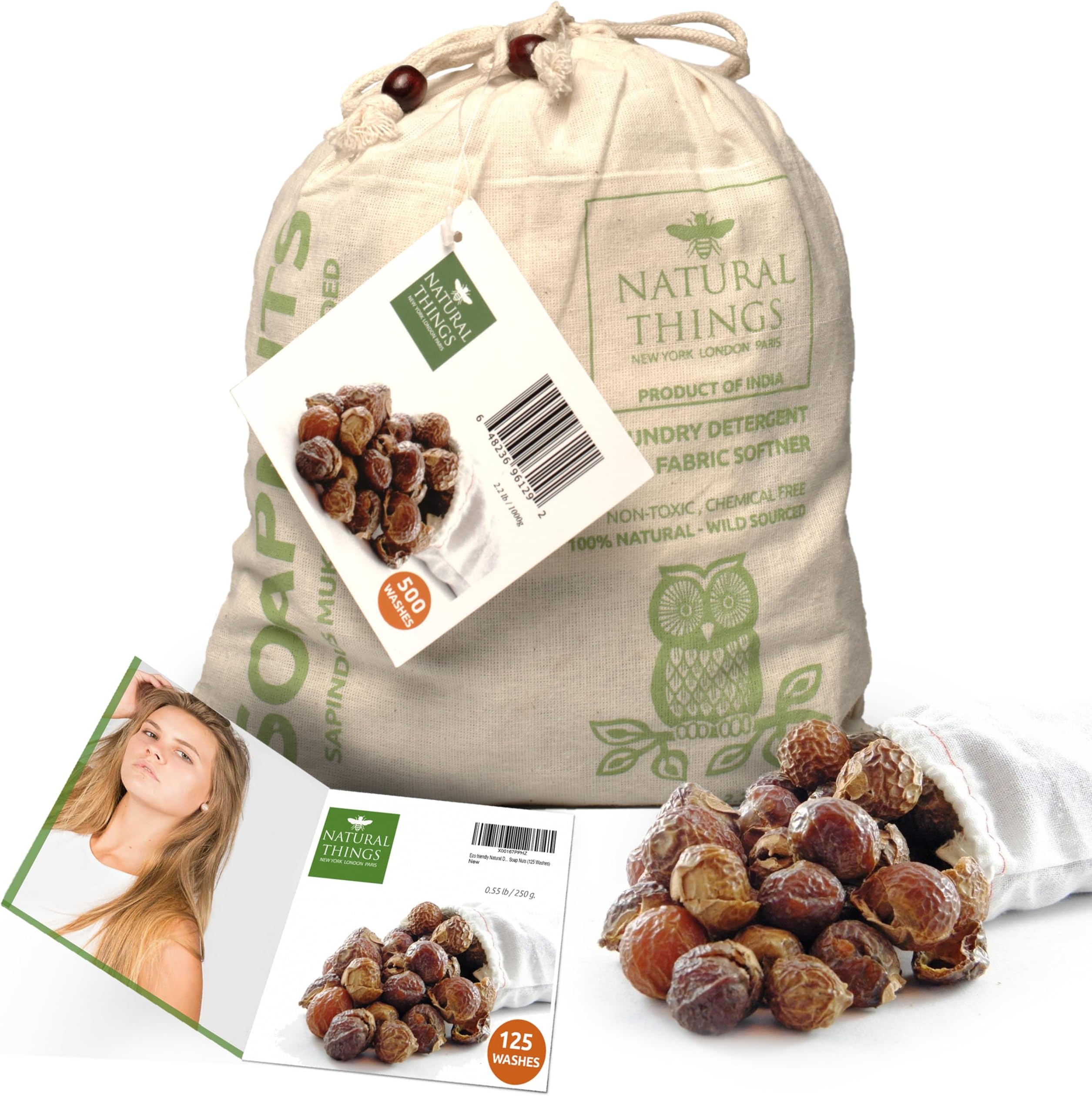 NaturalThings. All Organic Natural Detergent - Laundry Soap / Dishwashing Cleaner - Soap Nuts / Soap Berries (125 Loads). Premium Grade + Wash bag (250 gms)