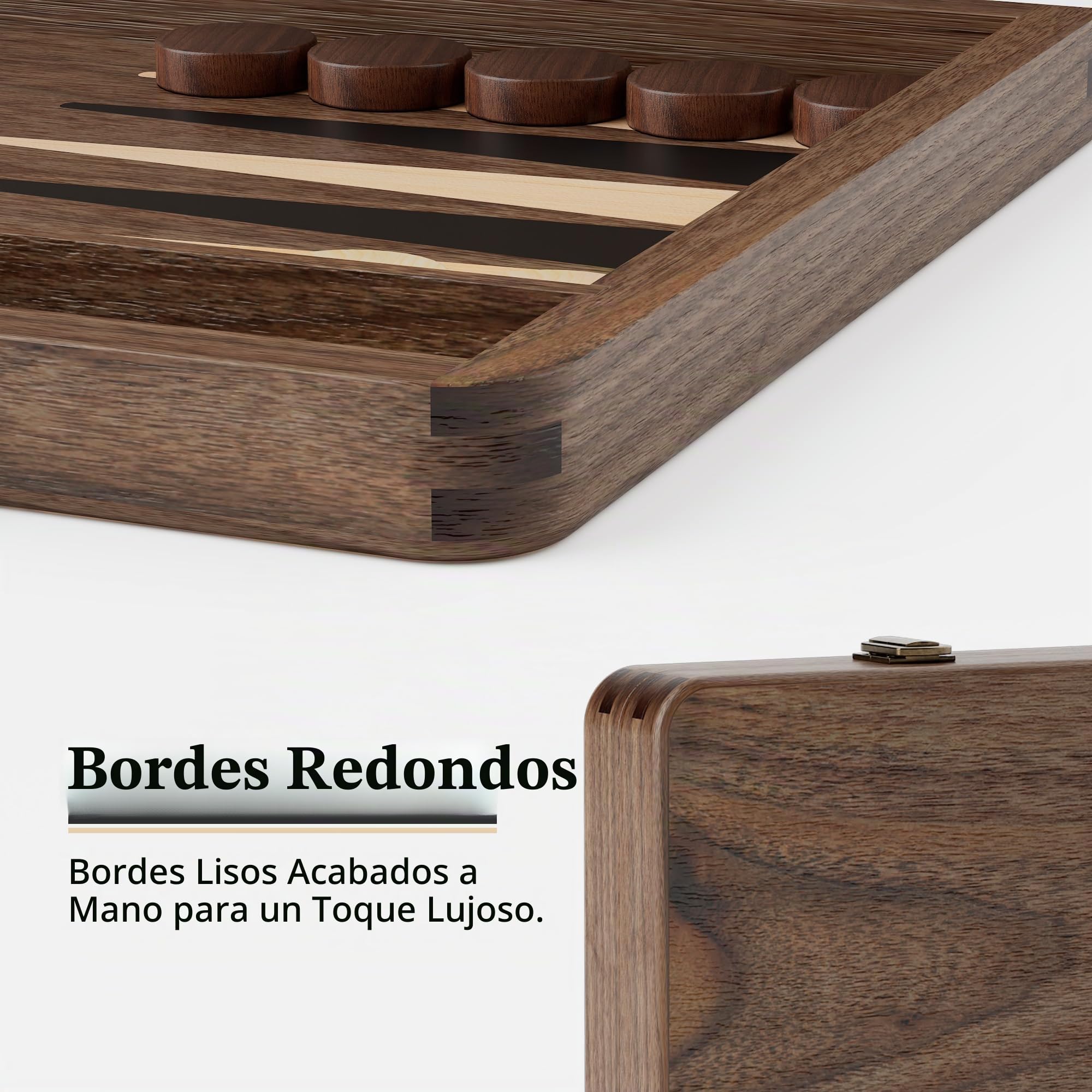 Juego de backgammon premium de madera de nogal negro – Juego de viaje de lujo (con dados y doblador)