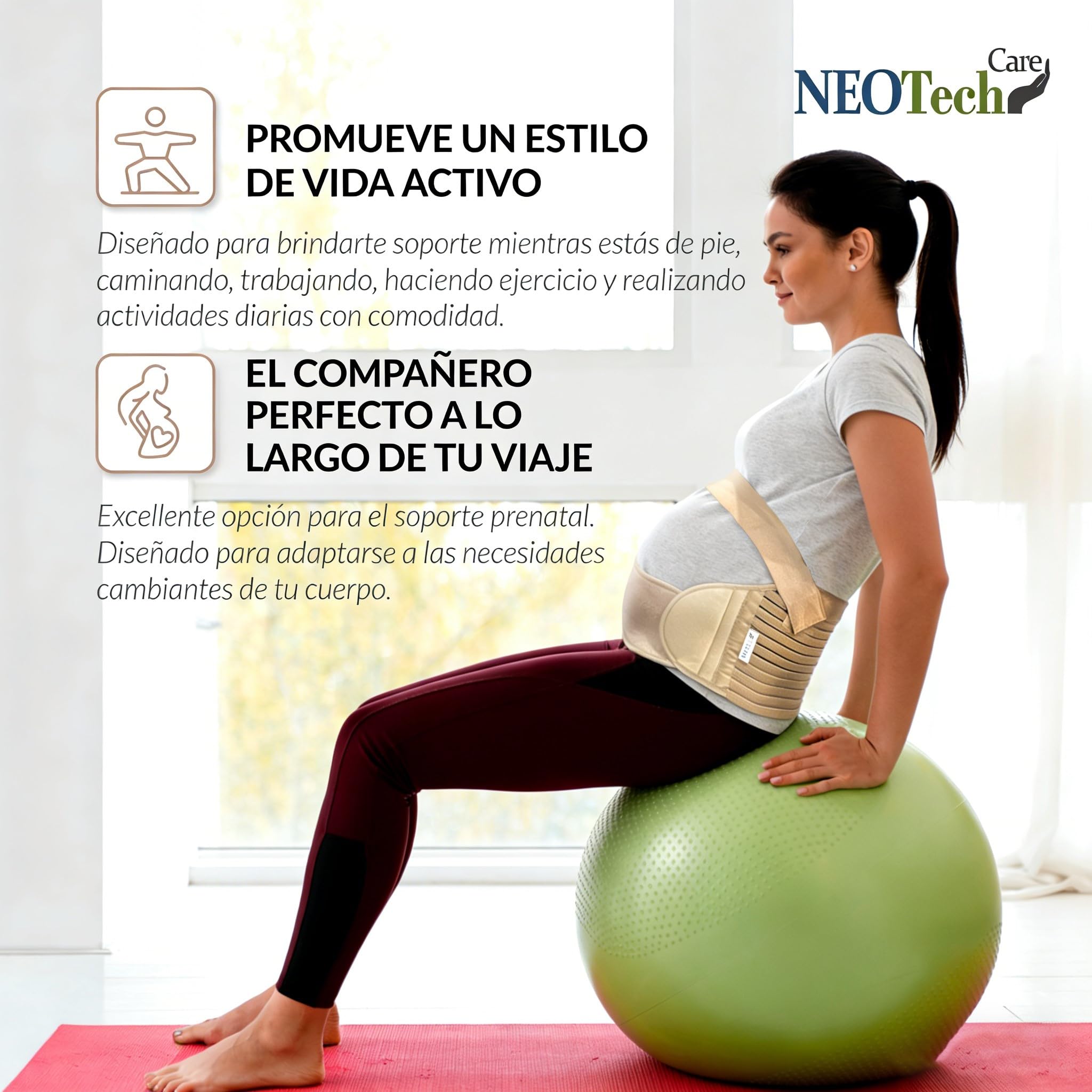 NEOtech Care Cinturón de maternidad Apoyo durante el embarazo - banda para abdomen/cintura/espalda, faja de premamá para el vientre (Beige, M)