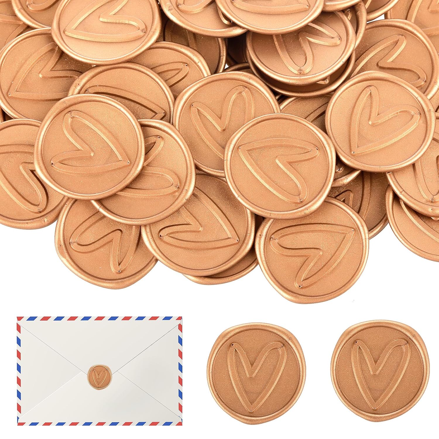 Lusofie 50Pcs Gold Wax Seal Stickers Heart Envelope Seal Stickers