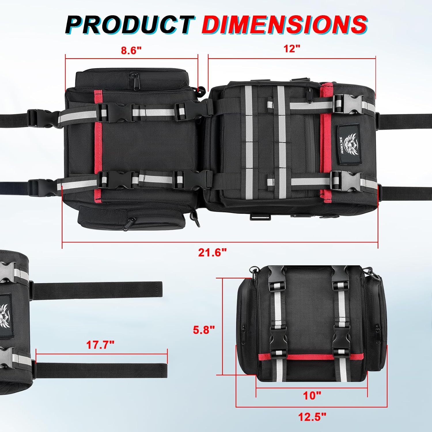 ATV Fender Bag Waterproof, Detachable ATV Rear Storage Bags with Drink Holder & Cooler Compatible with Sportsman Polaris Scrambler Grizzly Kingquad Cfmoto FourTrax, Black & Red