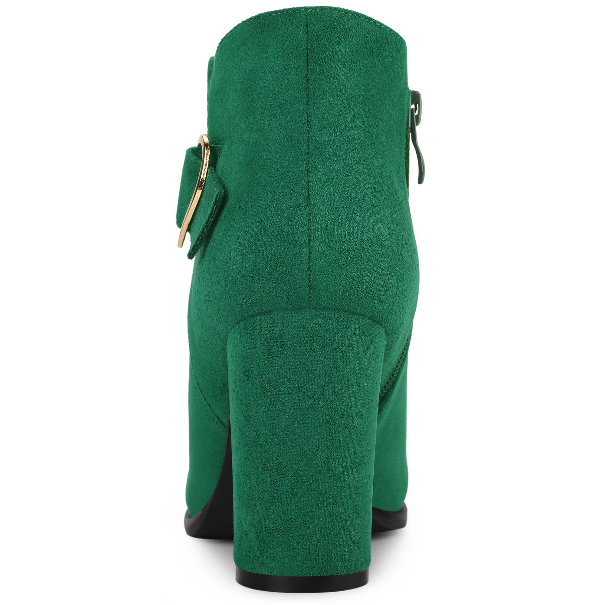 Allegra K Women's Buckle Side Zip Chunky Heels Green Ankle Boots 8 M US