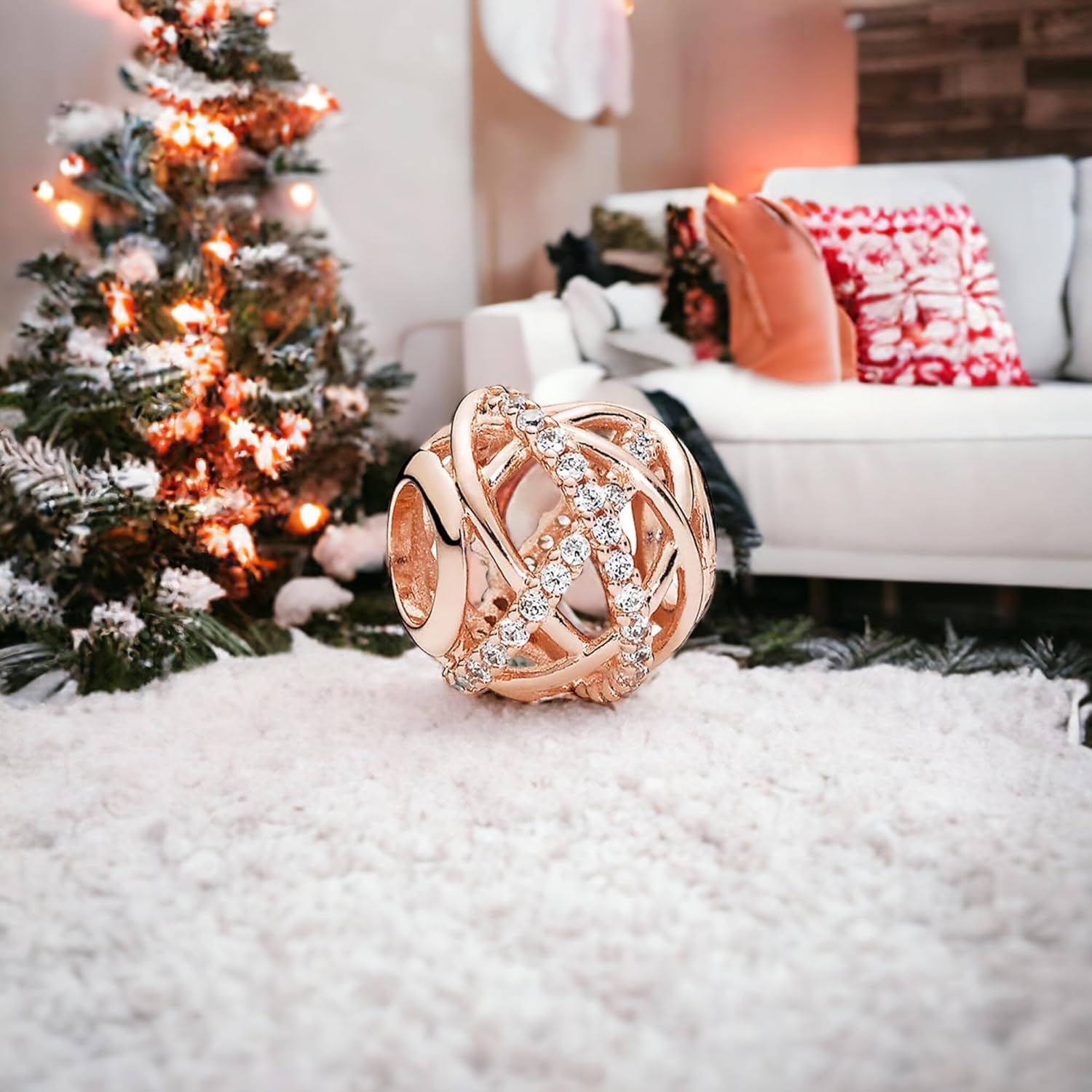 Sterling Silver Galaxy Charm Openwork Charm with Clear CZ for Pandora and European Style Bracelets and Necklaces (Rose Gold) - Image 8