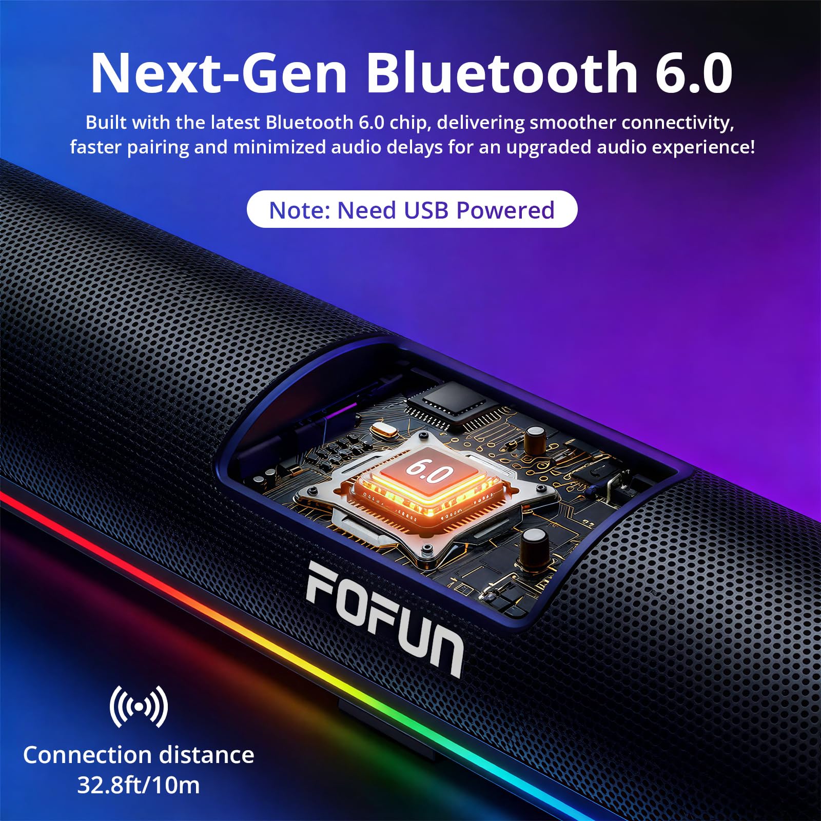 2-in-1 Gaming Soundbar mit Abnehmbares Mikrofon,USB Plug-and-Play Lautsprecher,3 EQ-Audiomodi,Bluetooth 6.0,10 RGB Speakers für PC,TV