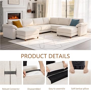 145'' Oversized L Shape Modular Cloud Sectional Sofa, Deep Seat Sofa, Beige