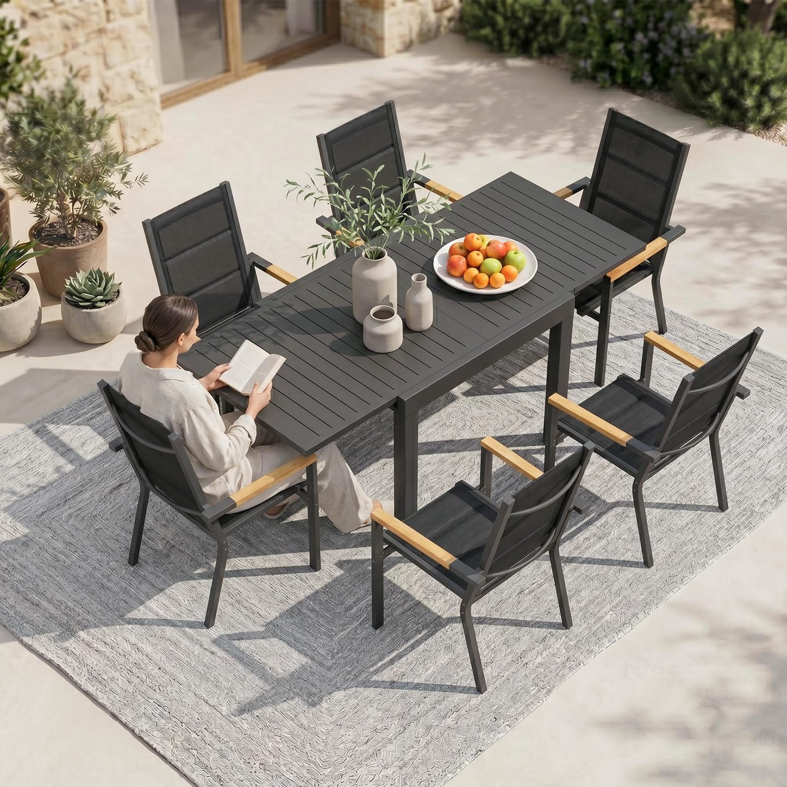TRIUMPHKEY Gartentisch Ausziehbar, Gartentisch Wetterfest mit Aluminium, 80/160 x 75cm Esstisch Ausziehbar für 4-6 Personen, Geeignet als Gartentisch Partytisch Balkontisch, Dunkelgrau