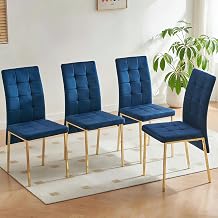 Homedot Velvet Dining Chairs Upholsterd Set of 4, Comfy Home Kitchen Chair with Curved High-Backrest for Dining Room, Modern Reception Guest Side ChairsTufted with Padded Cushion, Navy Blue