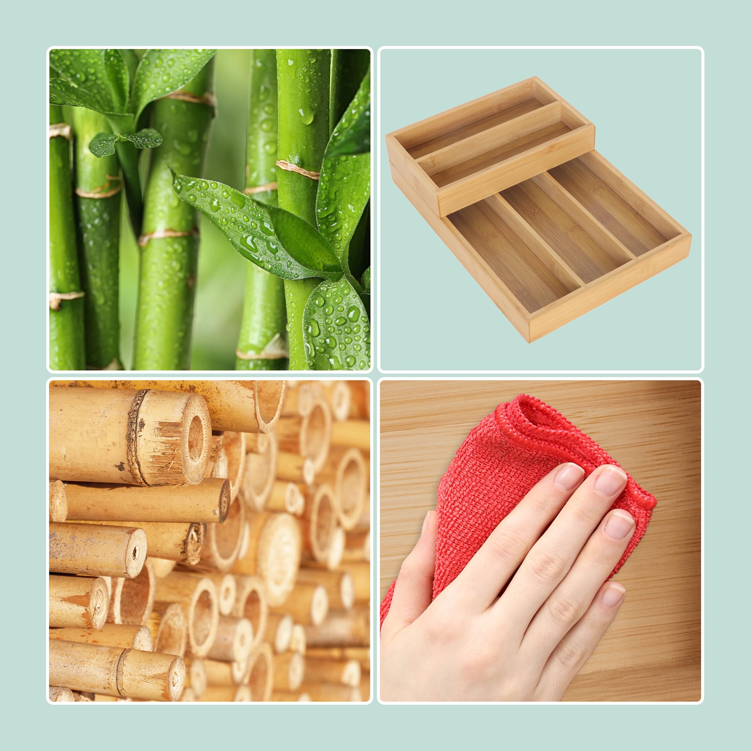 Relaxdays Inserto de Cubiertos de bambú, 2 Piezas, 6 Compartimentos, apilable, Organizador de cajón, Natural