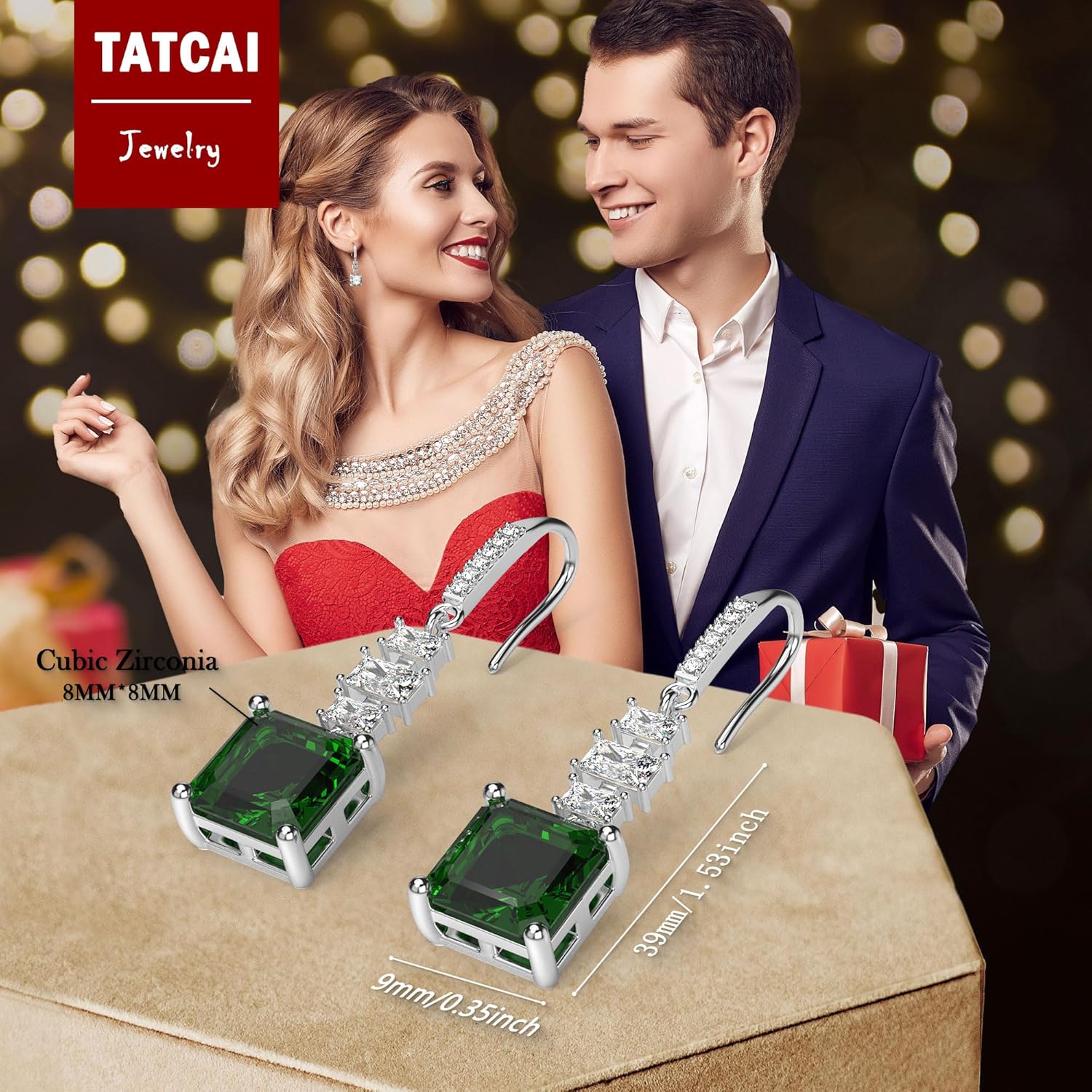 18K White Gold Plated Sterling Silver Asscher Cut Cubic Zirconia Dangle Earrings for Women Square CZ Diamond Drop Dangling Earrings for Women Mom - Image 3