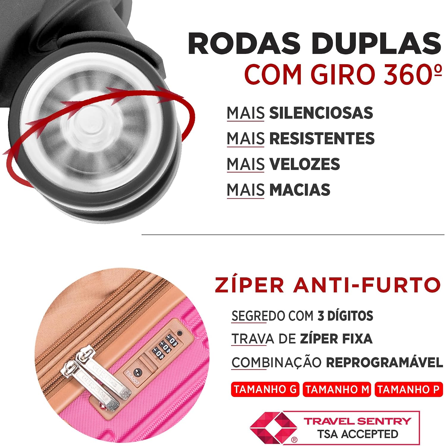 SANTINO, Mala de Viagem Nice Rígida 360° Santino - ABEV407G Cor: Magenta SANTINO, Mala de Viagem Nice Rígida 360° Santino - ABEV407G Cor: Magenta