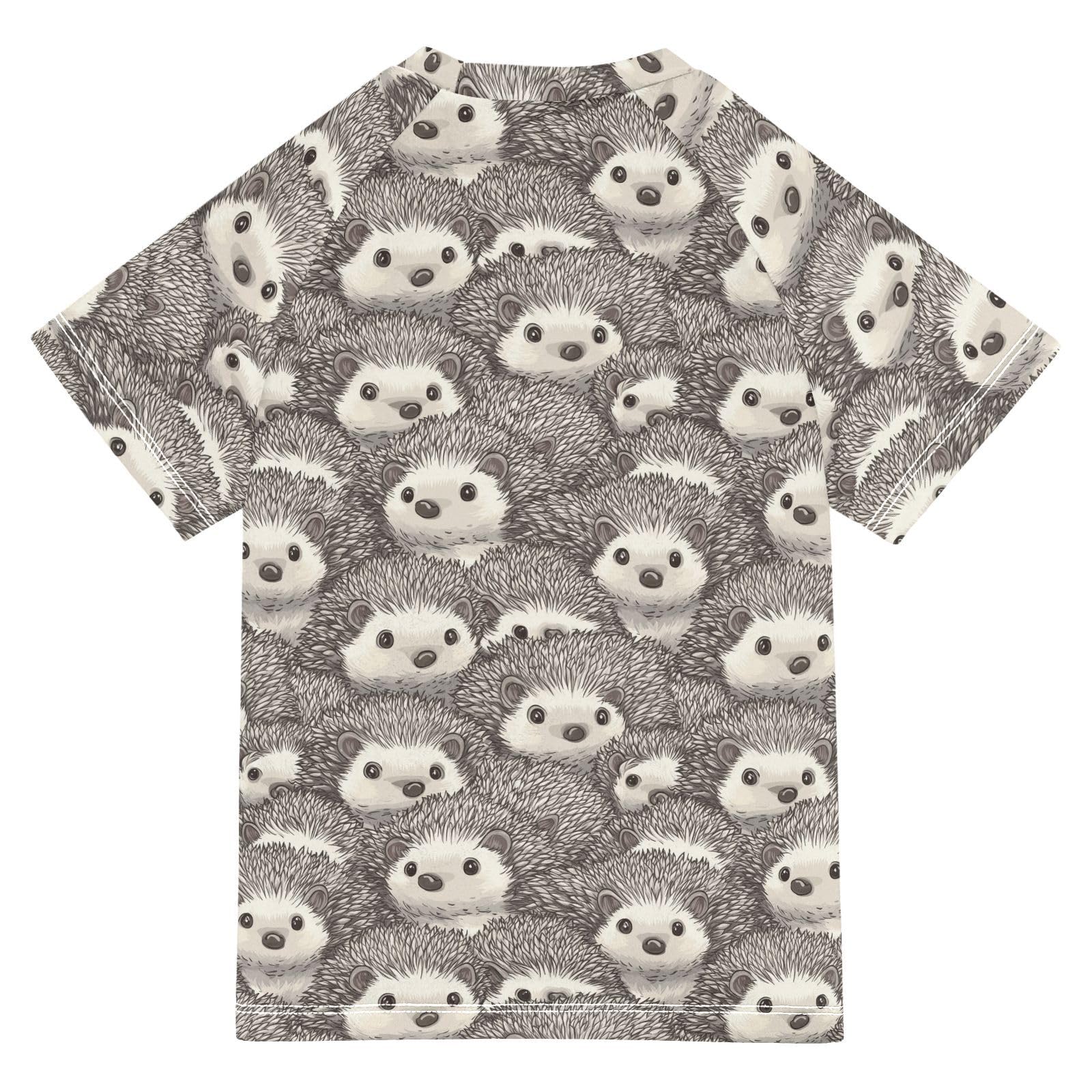 Kids Bathing Suit Short Sleeve Girls Rashguard 9T Cartoon Hedgehog Gray