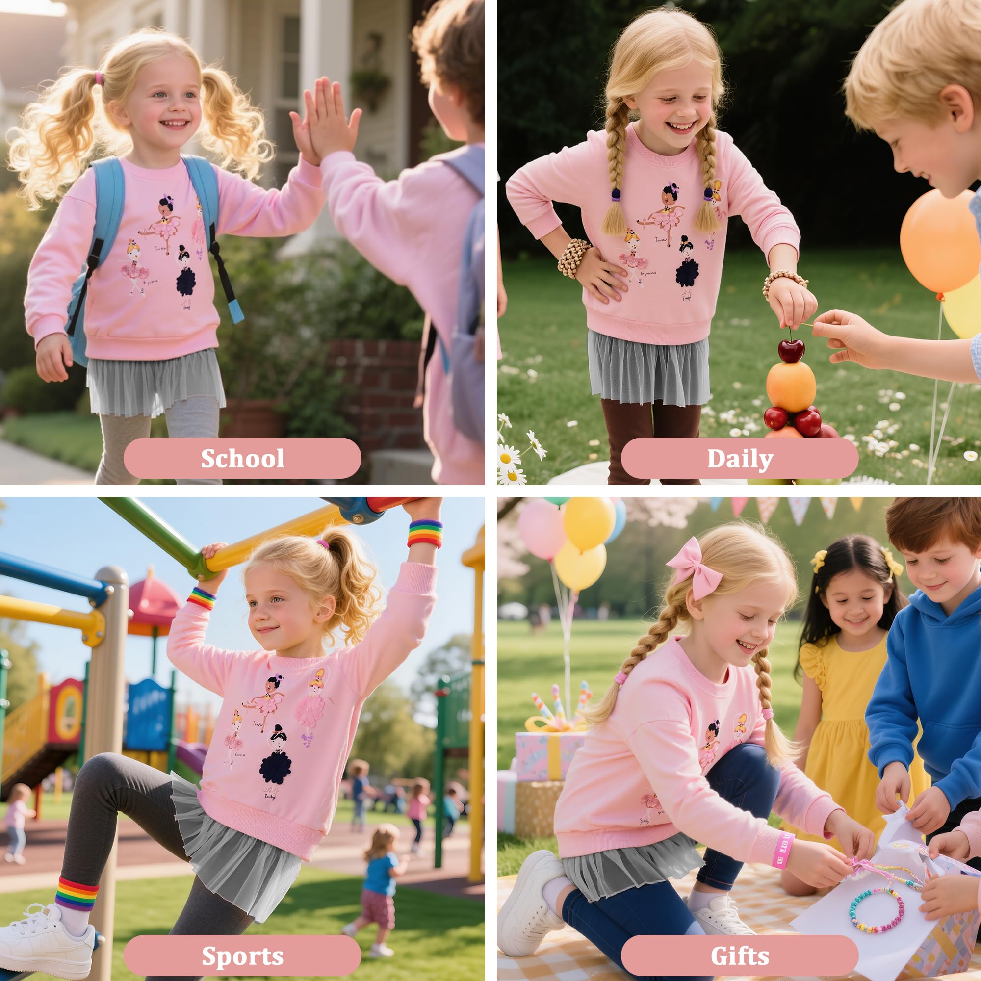 Sudadera Niña Algodón Bordado Apliques Princesa Manga Larga Cuello Redondo Pullover Casual 2-7 años