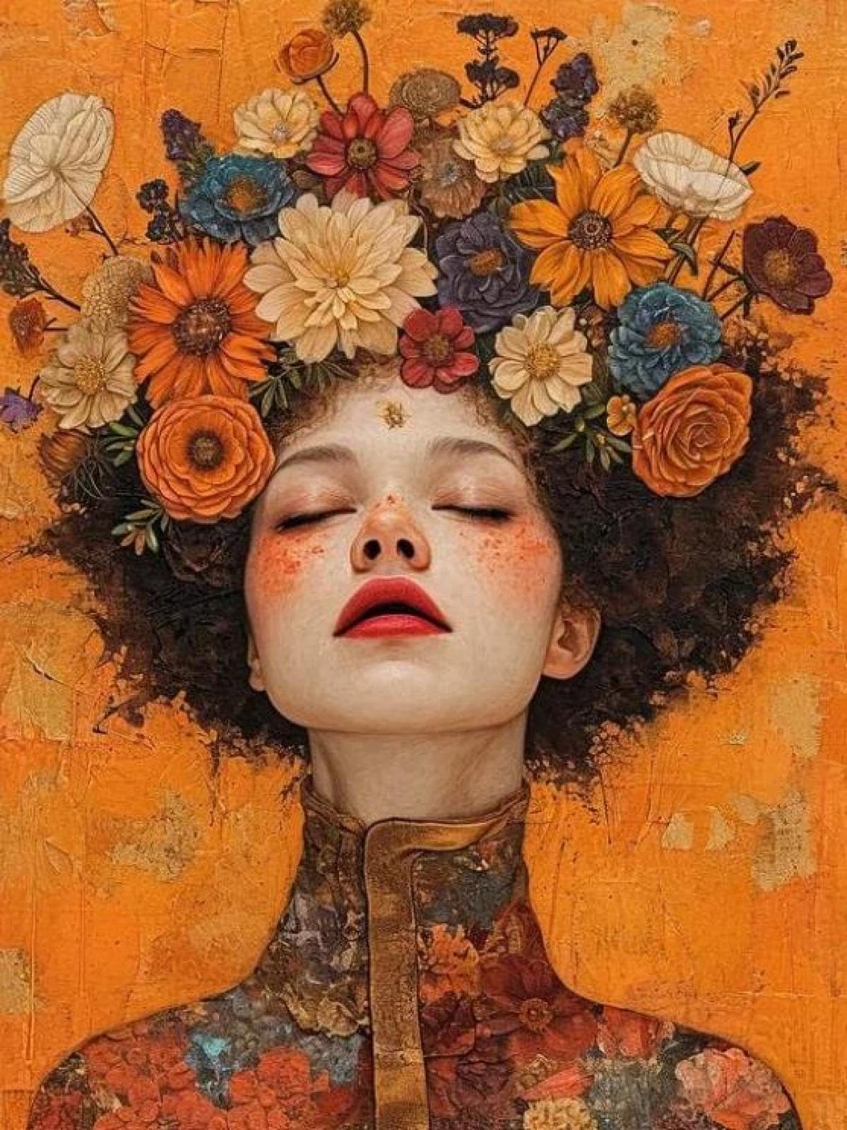 Yocheng Floral Portrait Female Poster Print Abstract Luxury Floral Face Art Canvas Painting Living Room Home Decor 21x30cm No Frame