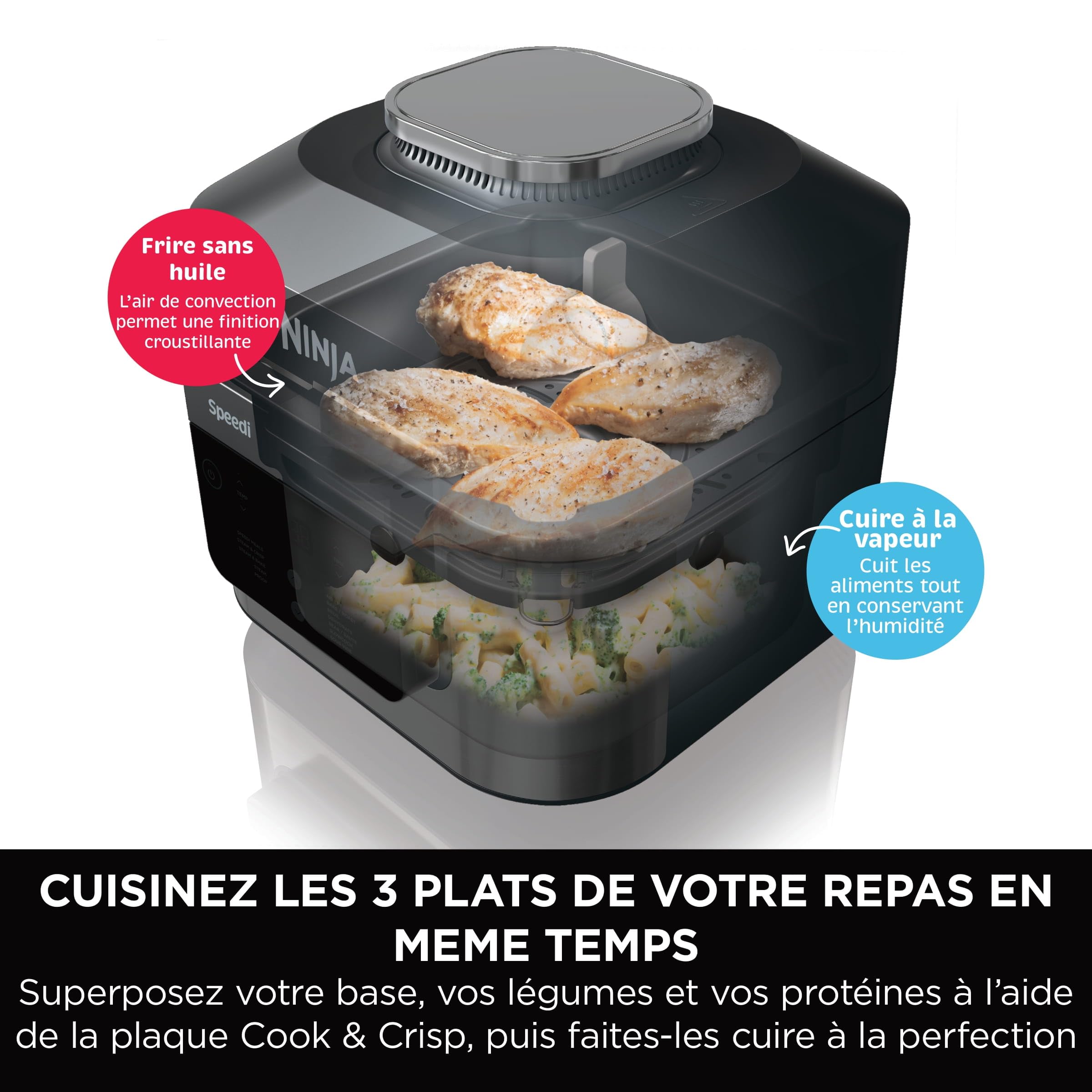 Ninja Speedi 10-en-1 Cuiseur rapide, Air Fryer, Friteuse à air et Multicuiseur, 5.7L, Repas pour 4 en 15 minutes, Vapeur, Gril, Cuire au four, Rôtir, Saisir, Mijoter et plus, Noir, ON500EU