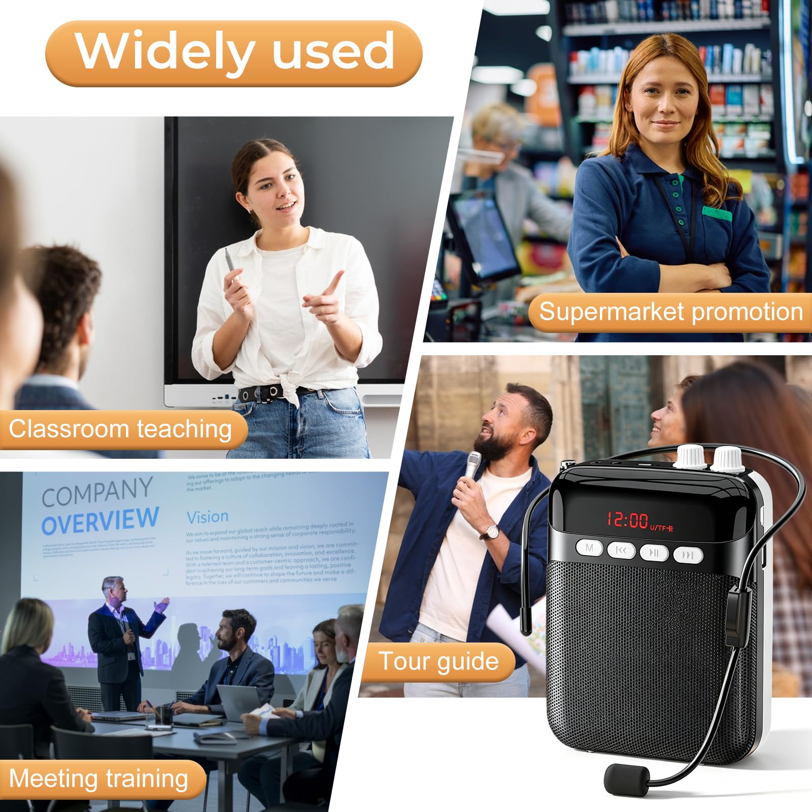 Amplificateur de Voix Portable avec Casque de Microphone, Lecteur TF/USB, Radio FM, Mini amplificateur, Haut-Parleur pour Enseignants,Réunion,Guide Touristique,Yoga,Salle de Classe