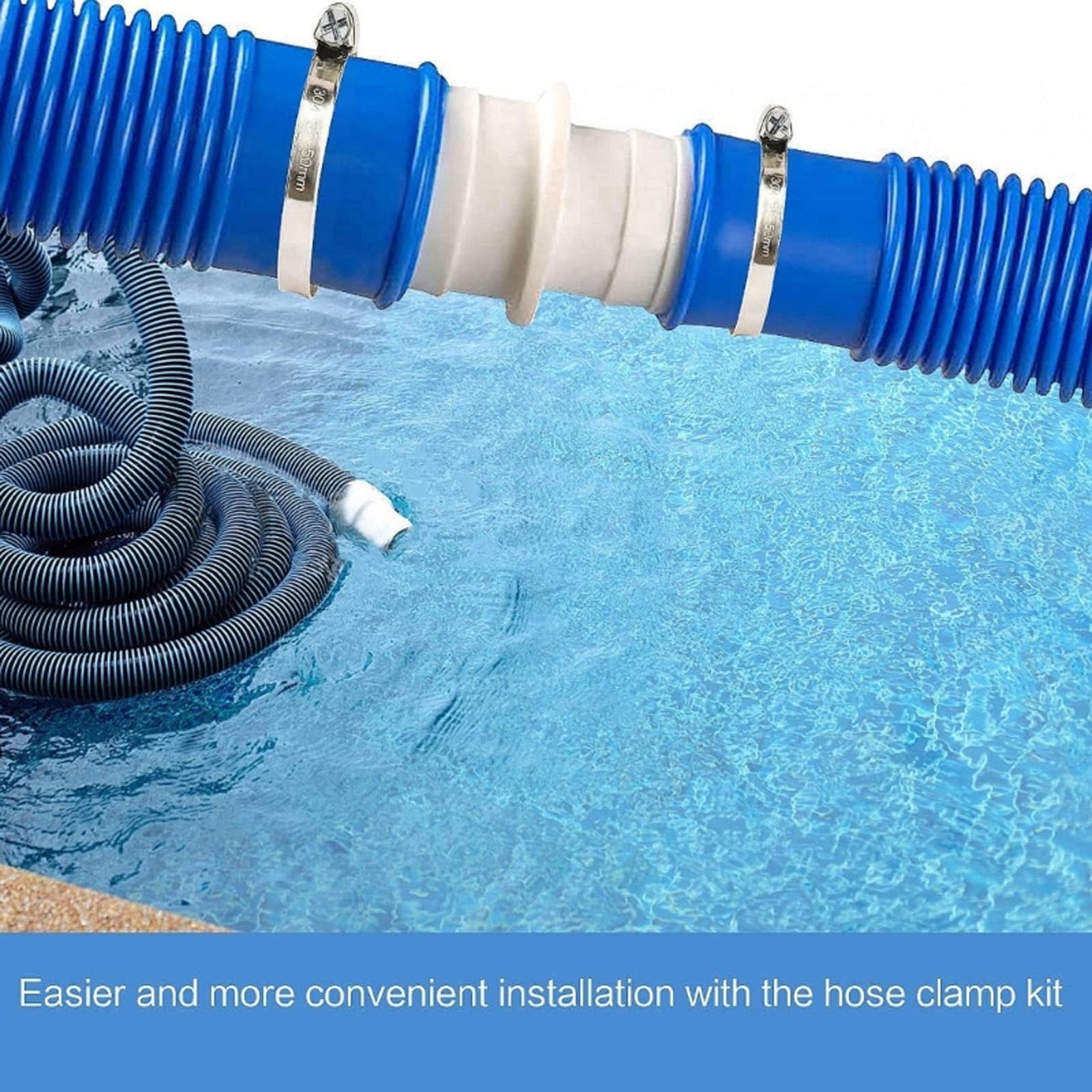 Potente tubo flessibile per pompe per piscina con design a prova di perdite e fissaggi rinforzati, adatto per vari sistemi di filtraggio e set di connettori per tubi per piscina spa, blu