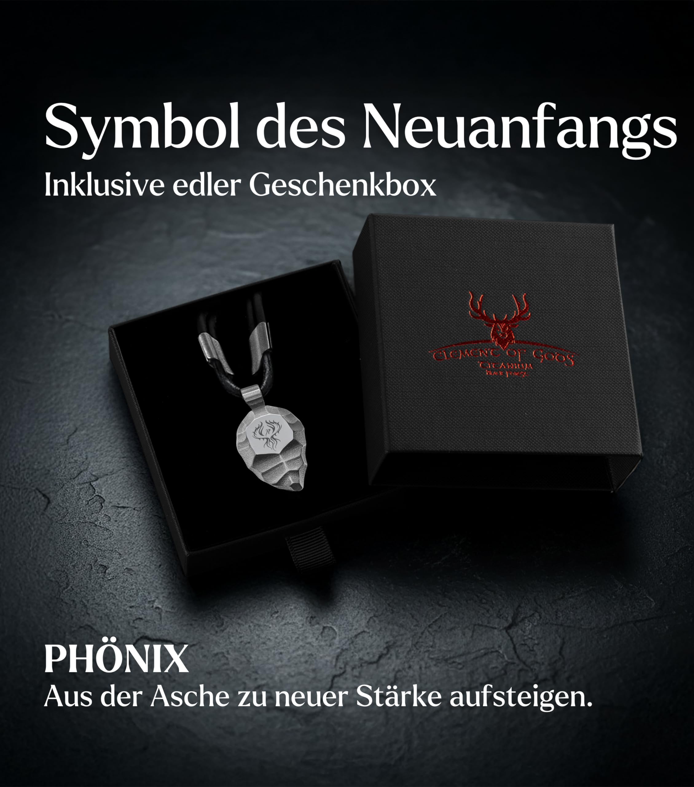 Phönix Titan-Anhänger & Unisex Halskette – Robustes Titan mit schwarzem Lederband – Phönix aus der Asche Schmuck & Talisman für Damen und Herren