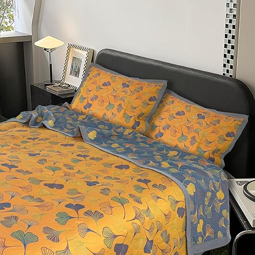 Ginkgo - Juego de ropa de cama tamaño King, reversible, suave, juego de edredón con fundas de almohada, juego de colcha de algodón ligero para todas