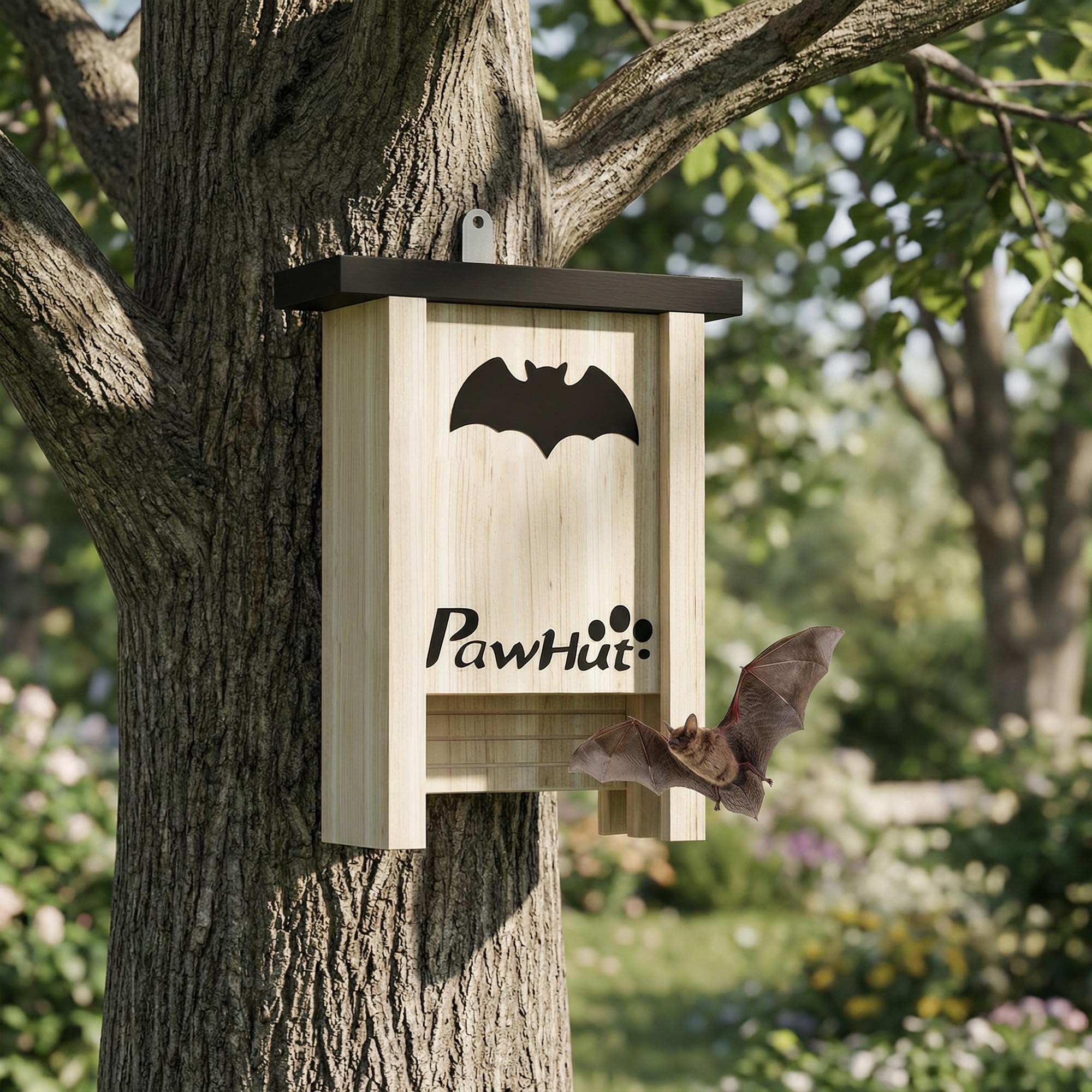 PawHut Pack de 3 Casas para Murciélagos de Madera Maciza, Cajas para Murciélagos, Resistente a la Intemperie, para Exterior, Jardín, Huerto o Granja, con Plataforma de Aterrizaje, Fácil de Colgar
