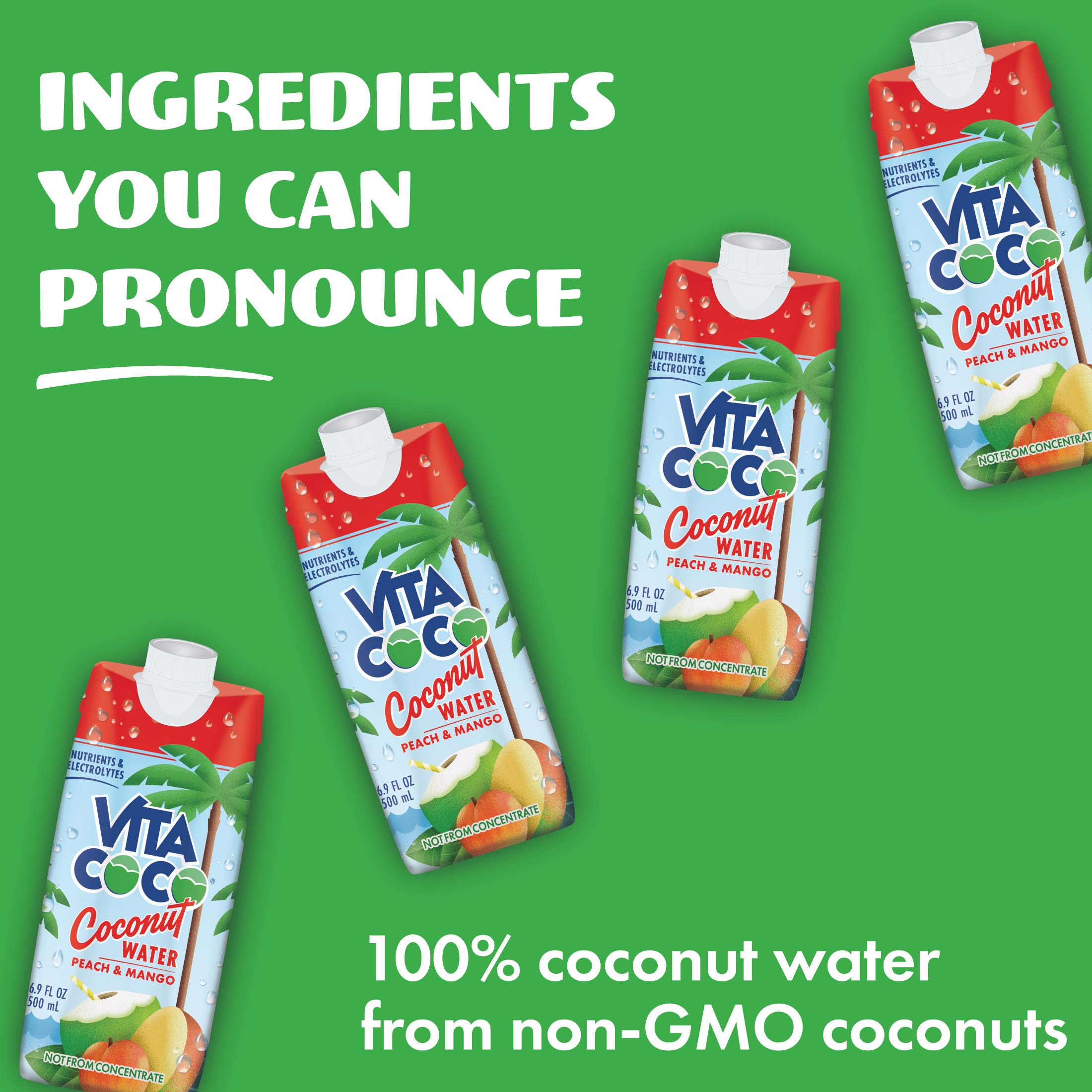 Vita Coco Coconut Water, Peach & Mango and Vita Coco Coconut Water, Pure Organic - Naturally Hydrating Electrolyte Drink - Smart Alternative to Coffee, Soda, and Sports Drinks - Gluten Free - 16.9 Ounce (Pack of 12)