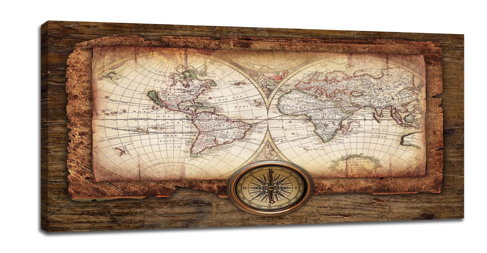 Large World Map Wall Art Vintage Map Pictures Wall Decor for Office Abstract Retro Map Canvas Painting Rustic Extra Large World Map Framed Artwork for Bedroom Living Room Ready to Hang 30"x60"