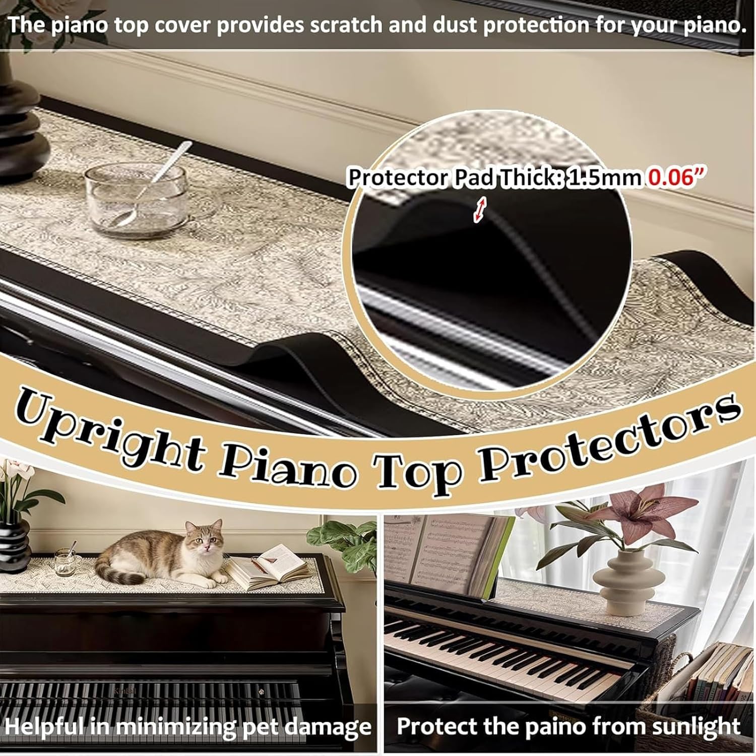 Piano Top Runner Mat, Leather Dust-Proof Protective Cover, Universal Piano Top Pad For Table/Floor/TV Stand/Entrance(B,14x55in/36x140cm)