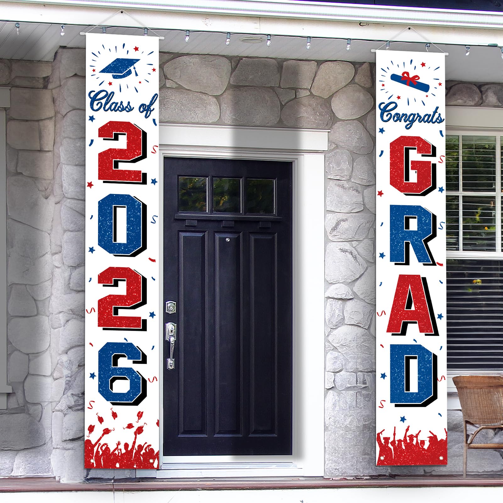 Photo 1 of 2026 Graduation Decorations, Graduation Banner Class of 2026, Hanging Congratulations/Congrats Grad Banner for Door and Porch, Party Decor - White