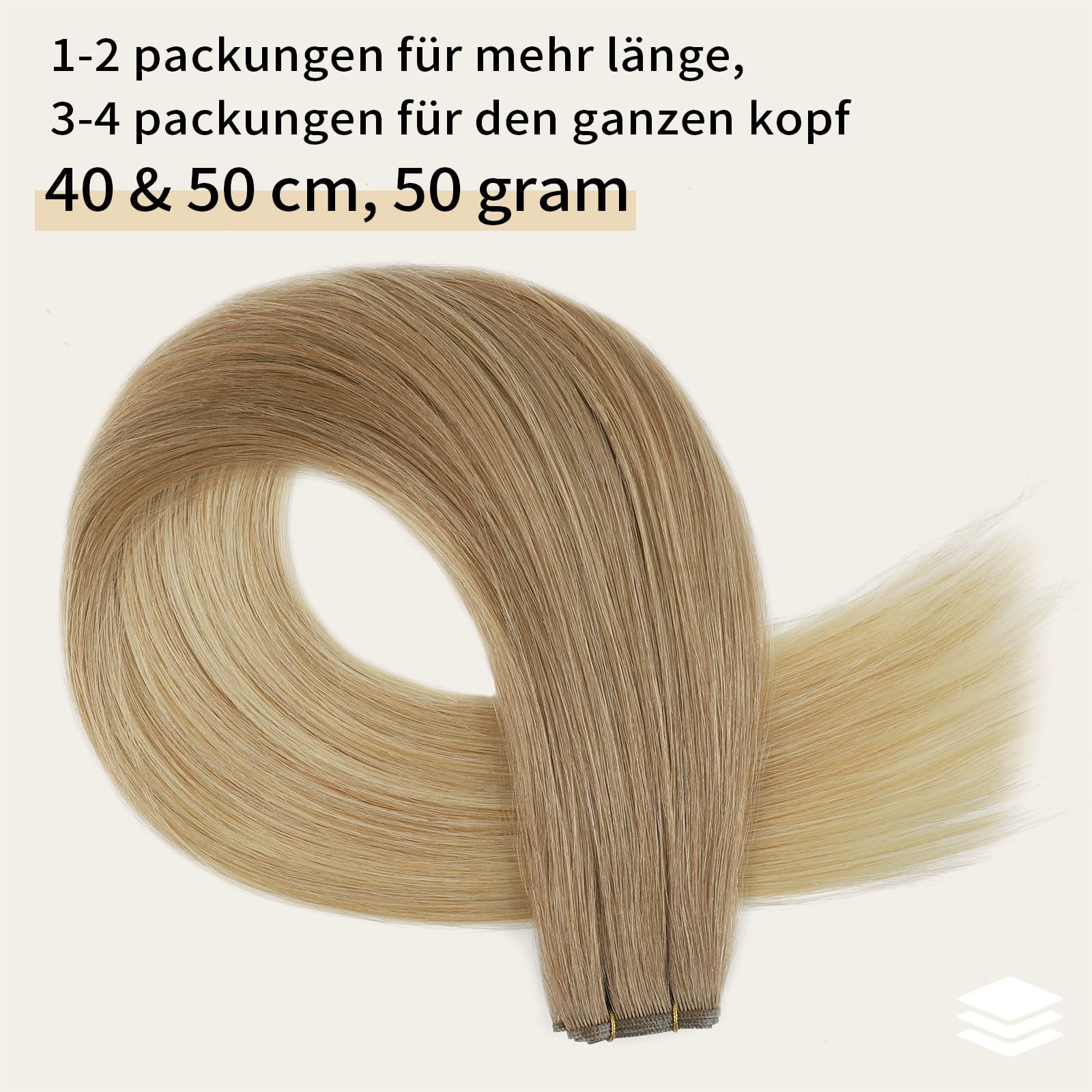 ABH AMAZINGBEAUTY HAIR Echthaar Tressen Balayage 40cm Braun Blond 50g | Remy Echthaar Genius Weft, Tressen Einnähen, Balayage Braun Blond Highlighted, Haarverlängerung Sew in Extensions