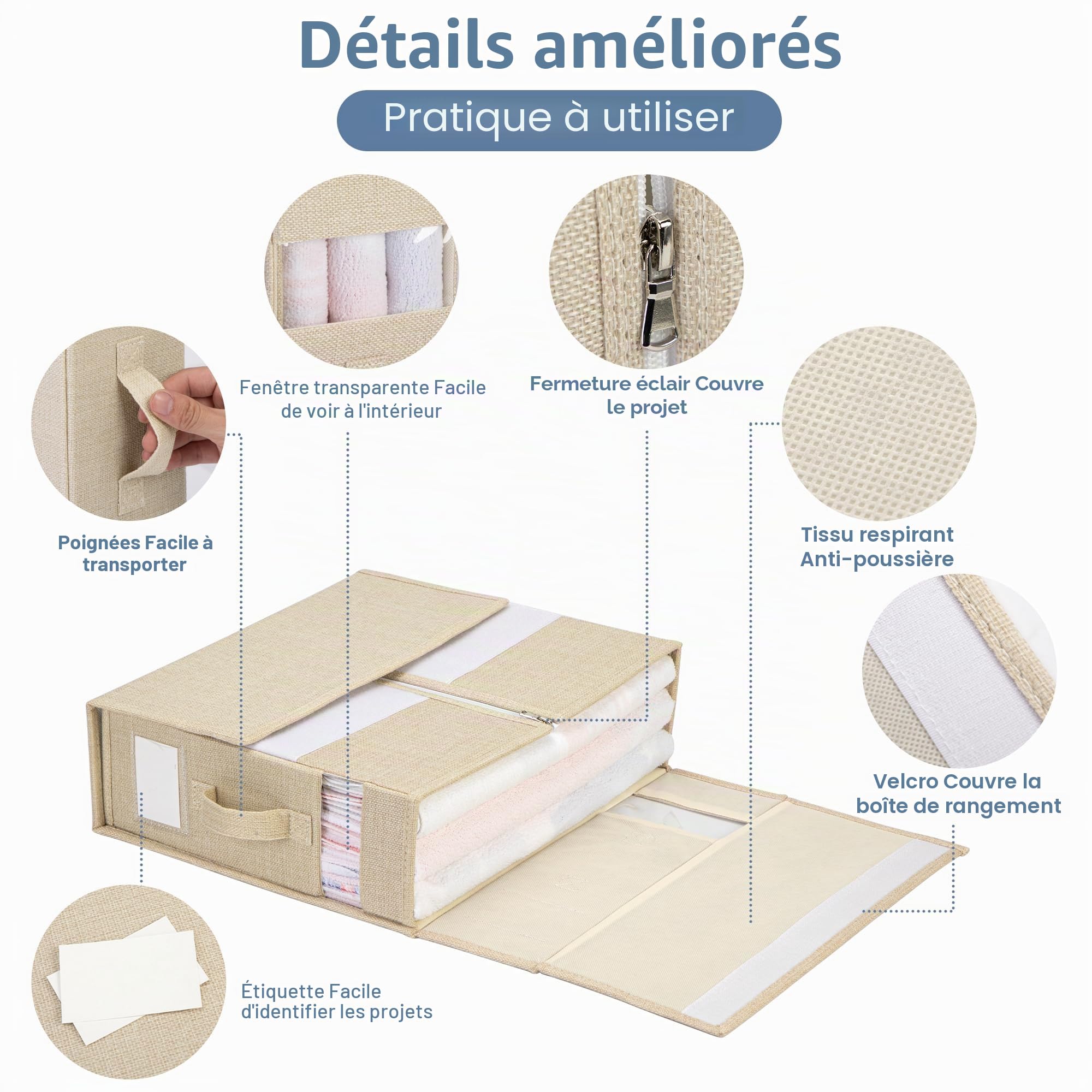 Sac de Rangement pour Draps de Lit, Lot de 4 Organisateurs de Literie Pliables, Rangement Pratique de la Literie et des Couvertures pour Lits King et Queen Size, Beige