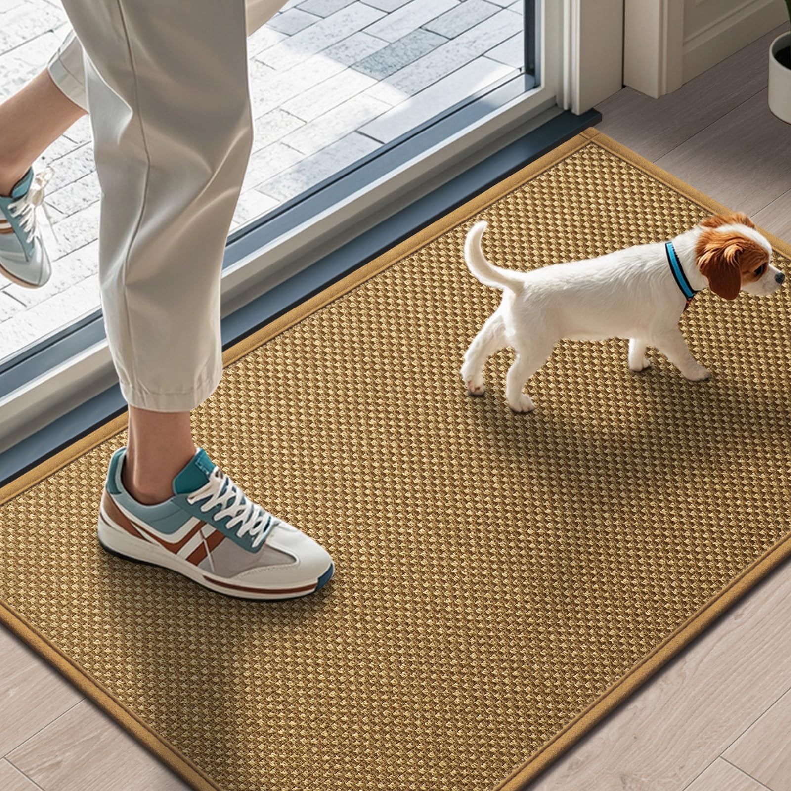 LEKEEPGO Mat 43 x 75 cm Non-Slip Indoor Entrance Rubber Backing Washable Absorbent Low-Profile Doormat Resist Dirt Door — image 1
