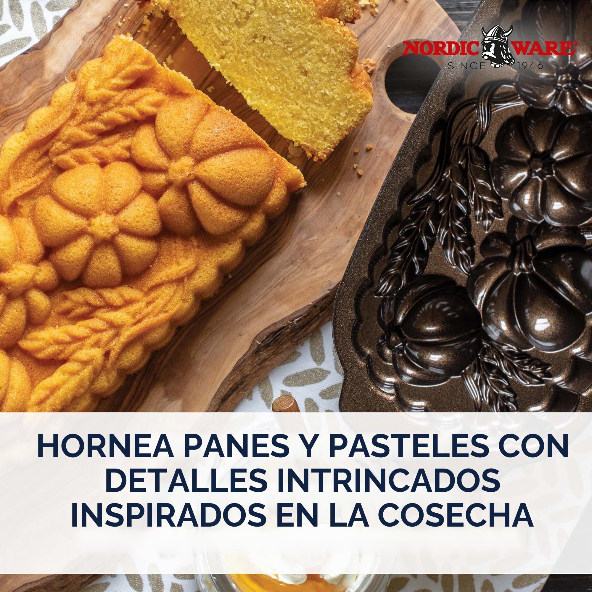 Nordic Ware Molde de pan de trigo y calabaza, molde antiadherente de aluminio fundido fabricado en los Estados Unidos, color: bronce
