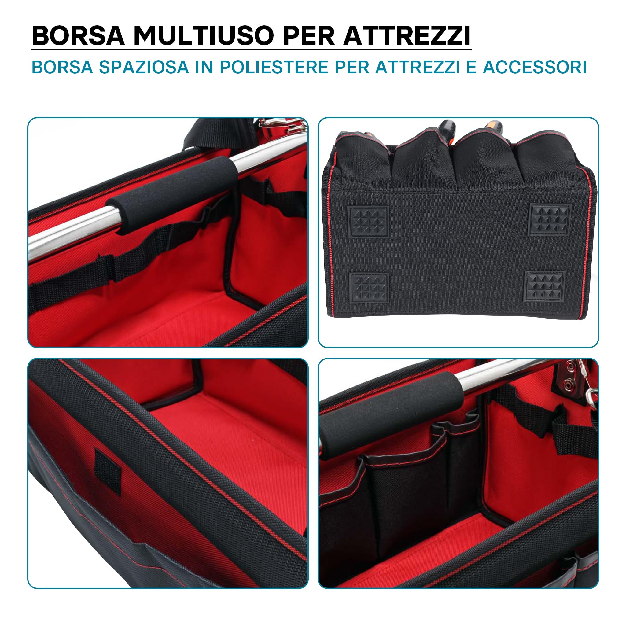 Borsa portautensili XL con scomparti interni ed esterni tracolla regolabile e maniglia di trasporto