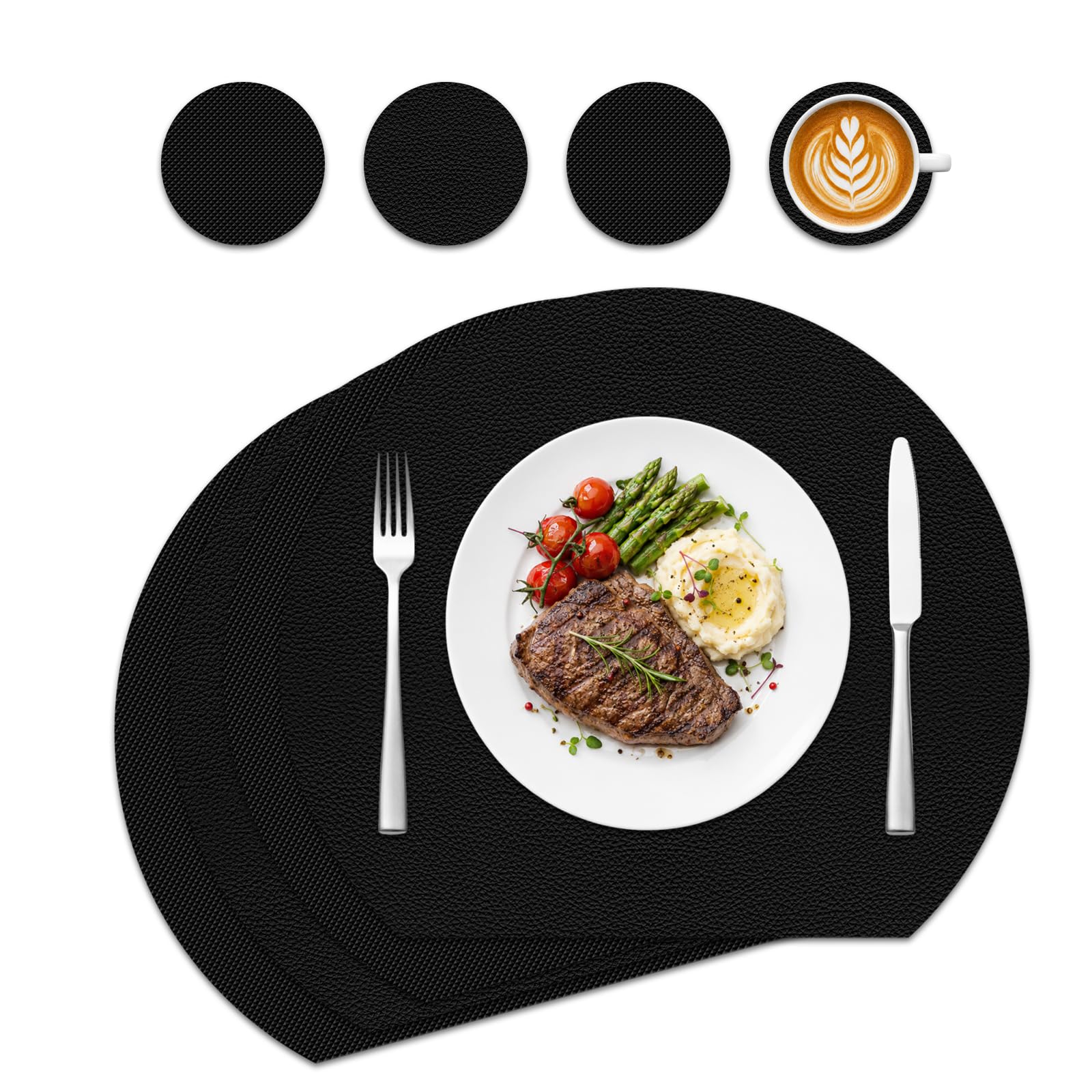 Tischsets und Untersetzer aus Kunstleder,tischdeko,platzset abwischbar,PU Kunstleder Hitzebeständig Platz-Matten für Küche Speisetisch,4er-Set