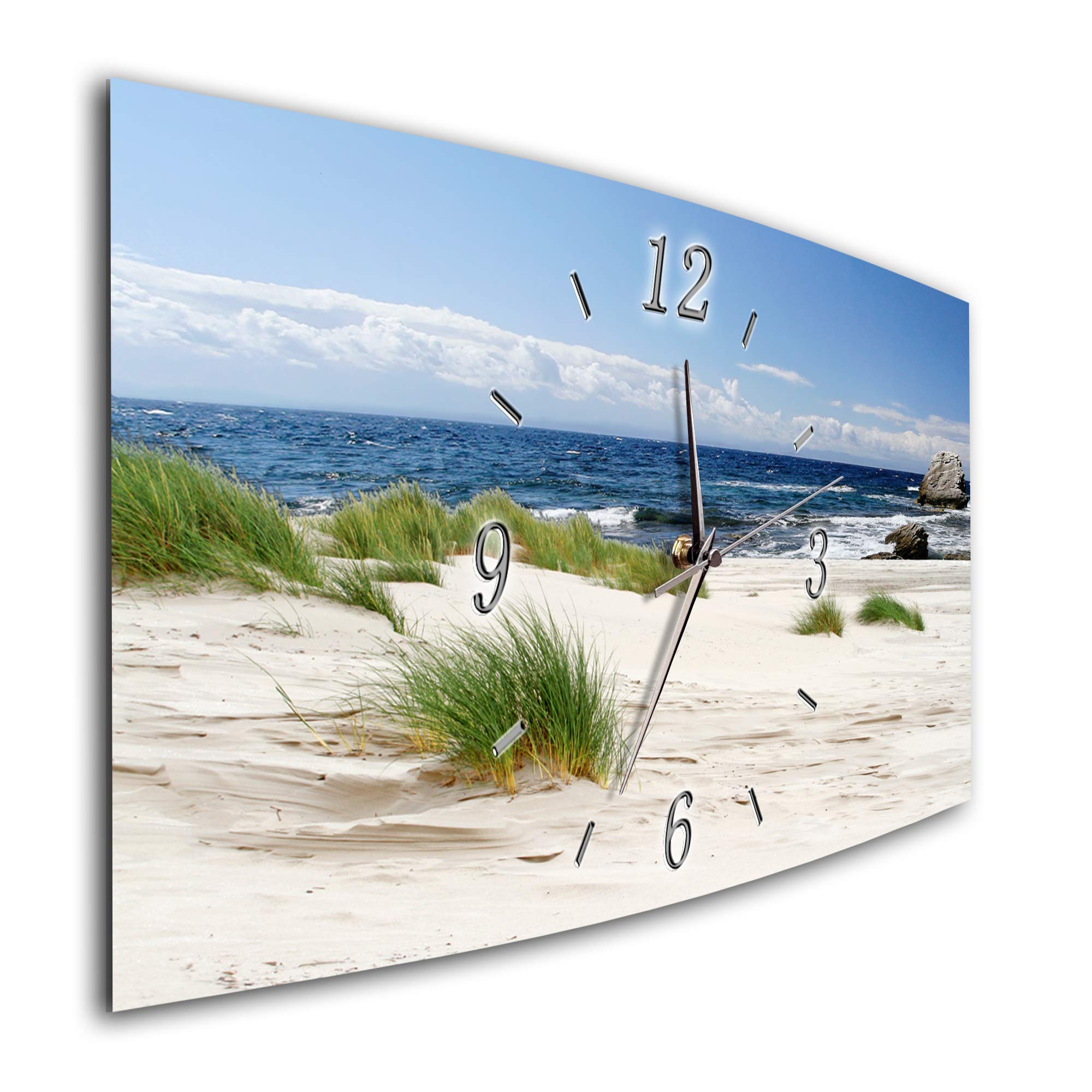 BM Funk Quarz Wanduhr Funkwanduhr Funkwanduhren Funkuhr Funkuhren kein Ticken lautlos geräuschlos leise modern ohne Tickgeräusche groÃŸ XXL Wohnzimmer Küche Strand Meer Steeg 7466-1a