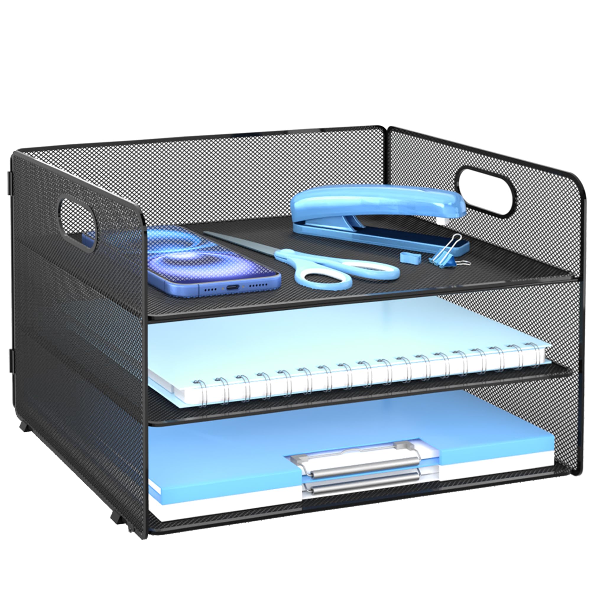 Desk Organizer, 3-Tier Letter Paper Tray Organizer, Desk Organizers and Accessories, Mesh Desktop File Organizer and Storage for Office Supplies (3 Tier Desk Organizer-Black) image 2