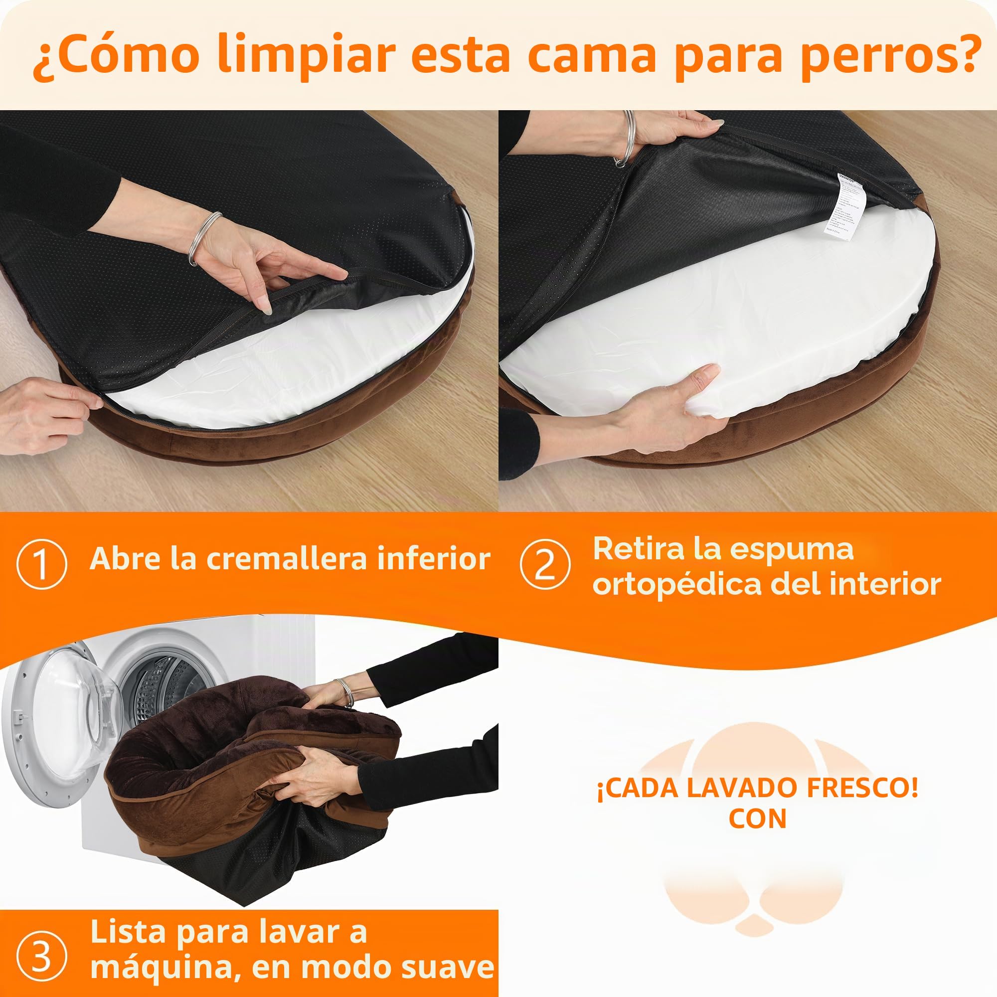 HMTOPE Cama ortopédica para perros, sofá para perros, cojín cervical de cuatro lados, base antideslizante, cesta para perros, extraíble y lavable, perros medianos y grandes, 106 x 79 x 17 cm, marrón
