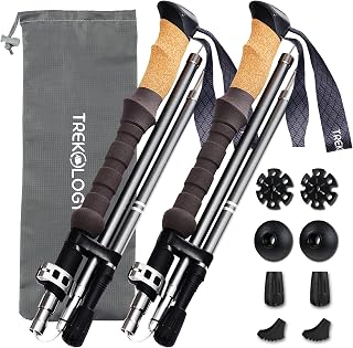 TREKOLOGY Trek-Z Cork Grip Trekking Poles: Ultralight 11.5oz Folding Hiking Sticks, Adjustable Aluminum, Compact 15" Travel Design for Men & Women