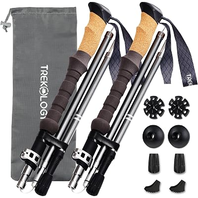 TREKOLOGY Trek-Z Cork Grip Trekking Poles – Lightweight Folding Hiking Poles, Adjustable Height, Compact Travel Design, Aircraft-Grade Aluminum Walking Sticks for Men & Women