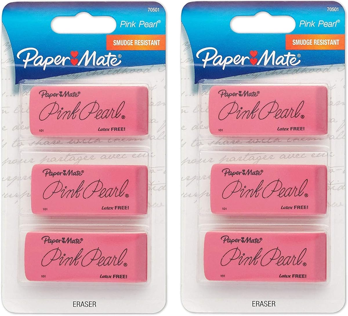 Paper Mate: Borrador de perla rosa, grande, tres por paquete -:- Se vende en 2 paquetes de - 3 - / - Total de 6 cada uno por Paper Mate