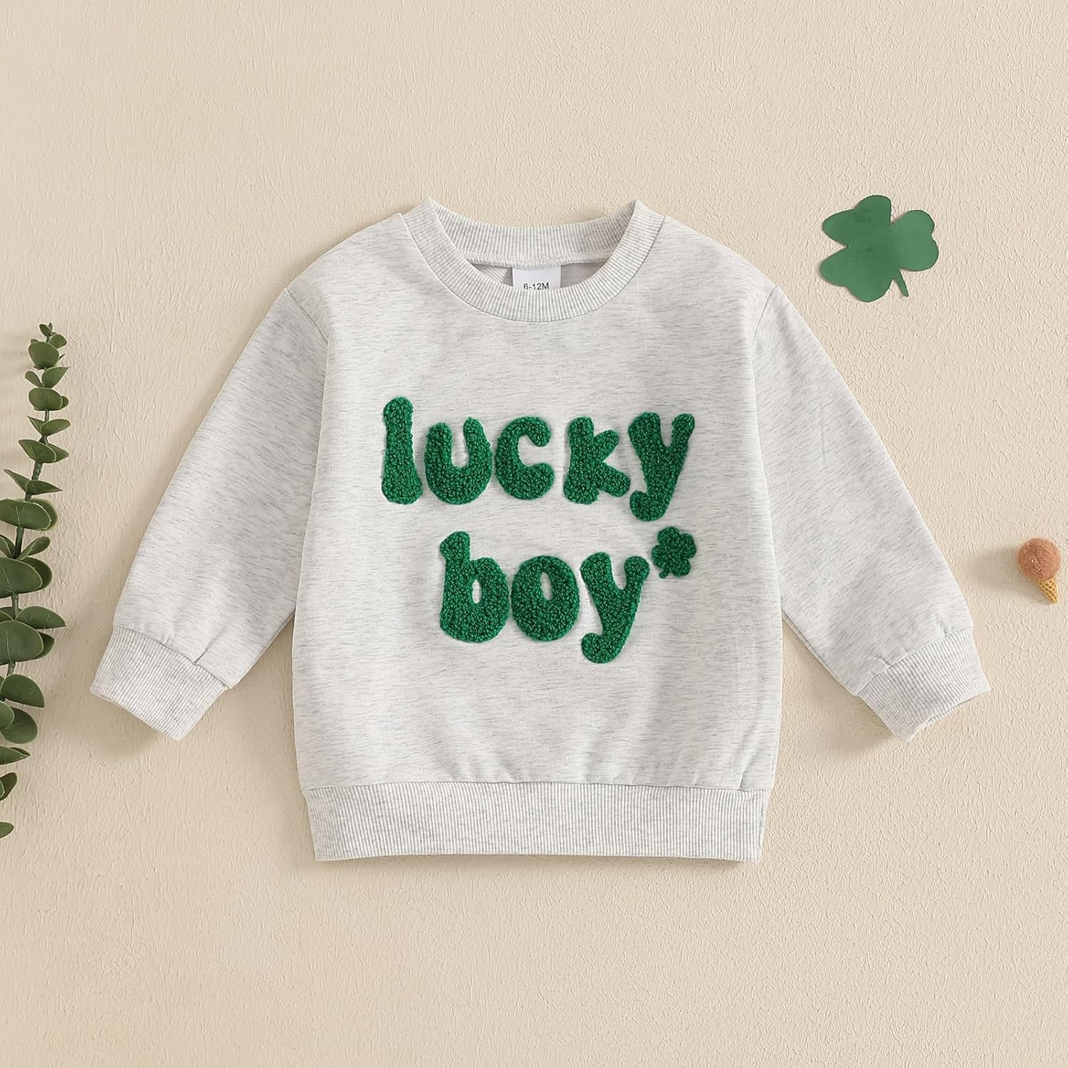 Toddler Baby Boy St Patricks Day Outfit Clover Letter Embroidery Sweatshirt Long Sleeve Shirts Pullover Tops - Image 2