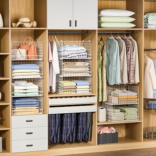 Miniatura 7 de Organizadores de armario apilables de 6 niveles y estantes de almacenamiento, organizador de estantes de armario, cestas plegables para